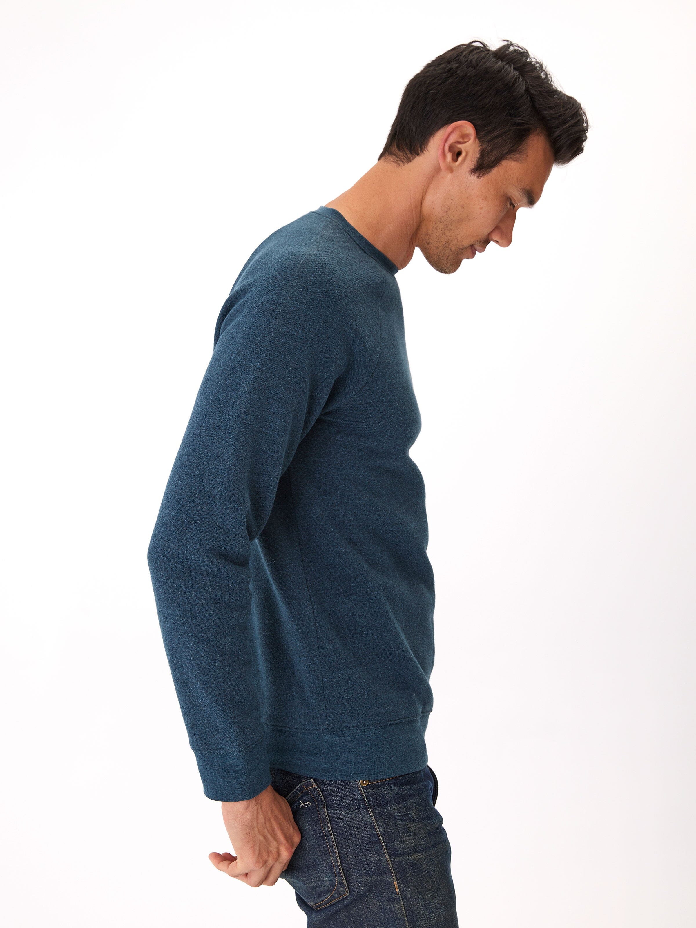 Men's Triblend Long Sleeve Raglan Sweatshirt in Blue and Navy