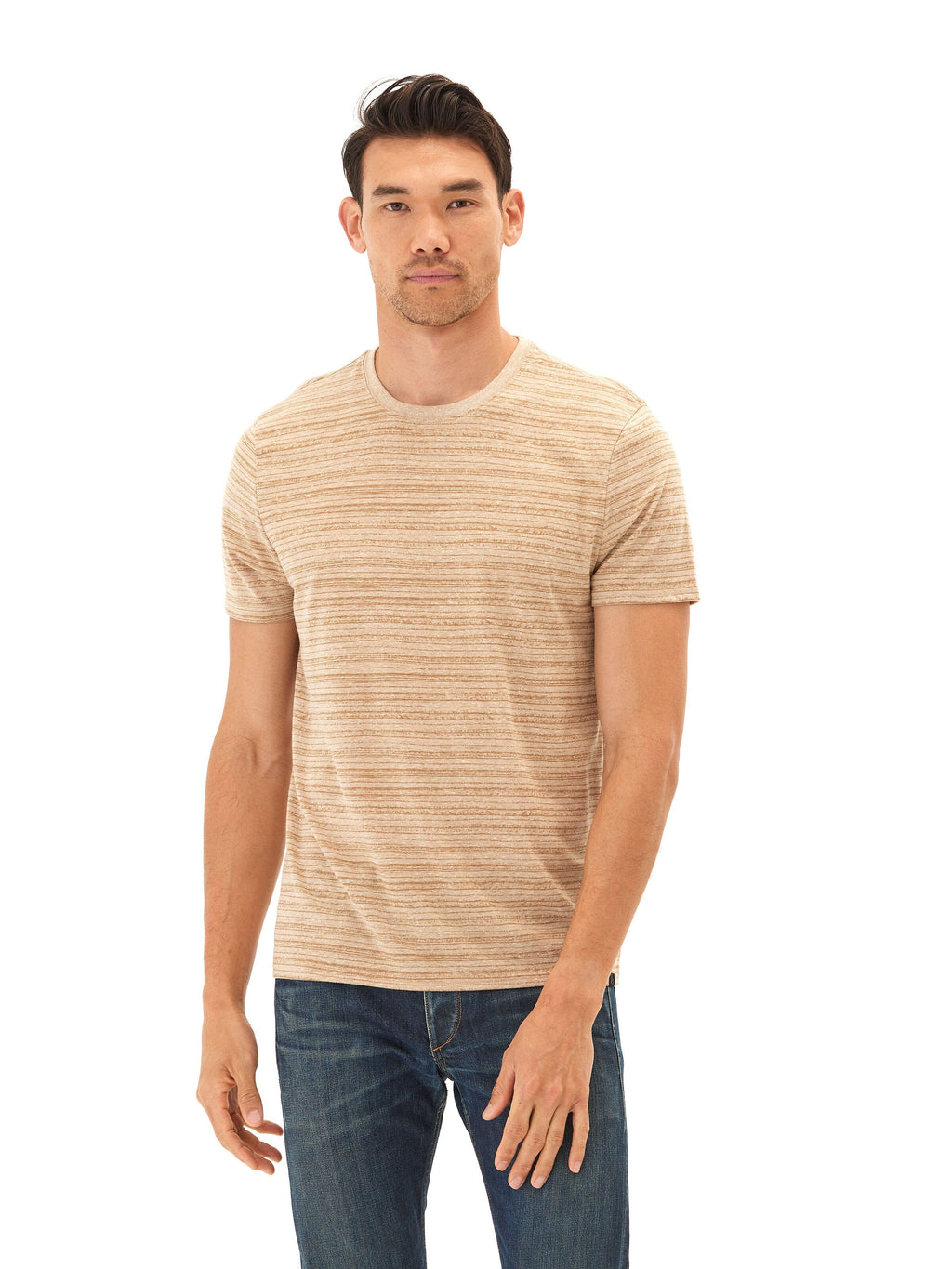 Stripe Triblend Jersey Crew Tee - Lightweight Soft Everyday Shirt