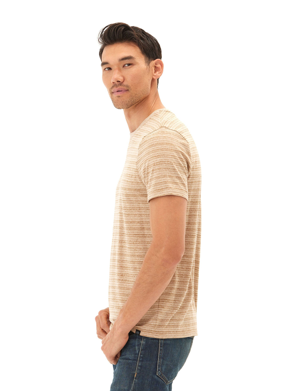 Stripe Triblend Jersey Crew Tee - Lightweight Soft Everyday Shirt