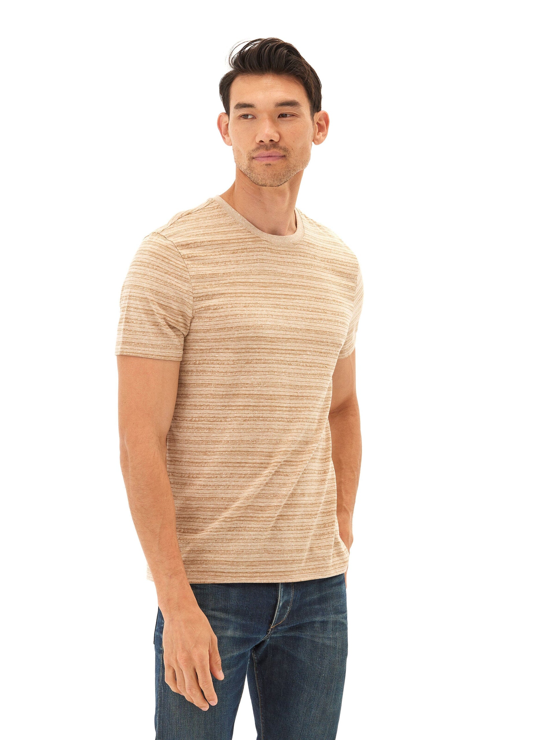 Stripe Triblend Jersey Crew Tee - Lightweight Soft Everyday Shirt