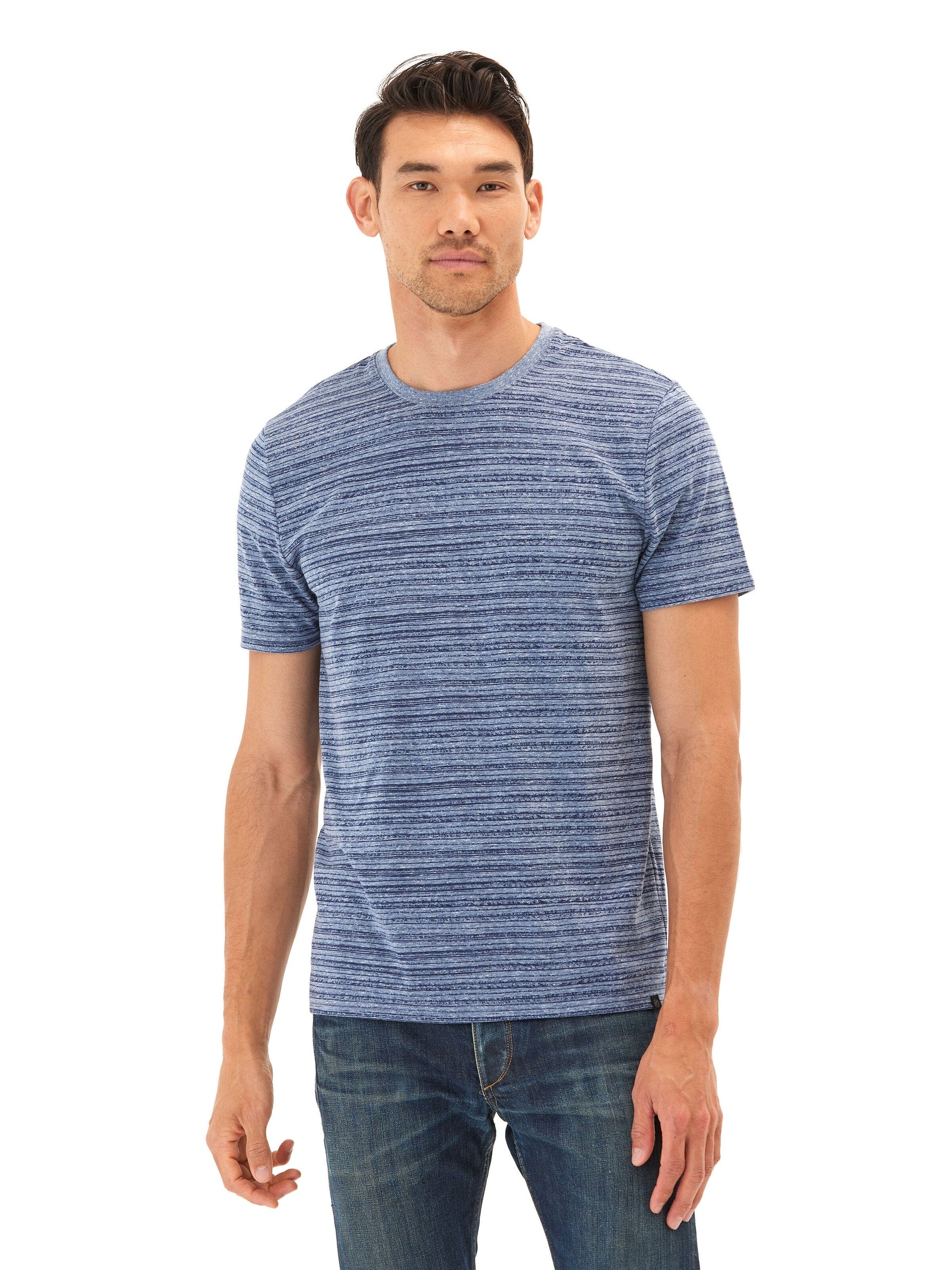 Men's Stripe Triblend Jersey Crew Tee in Blue and White