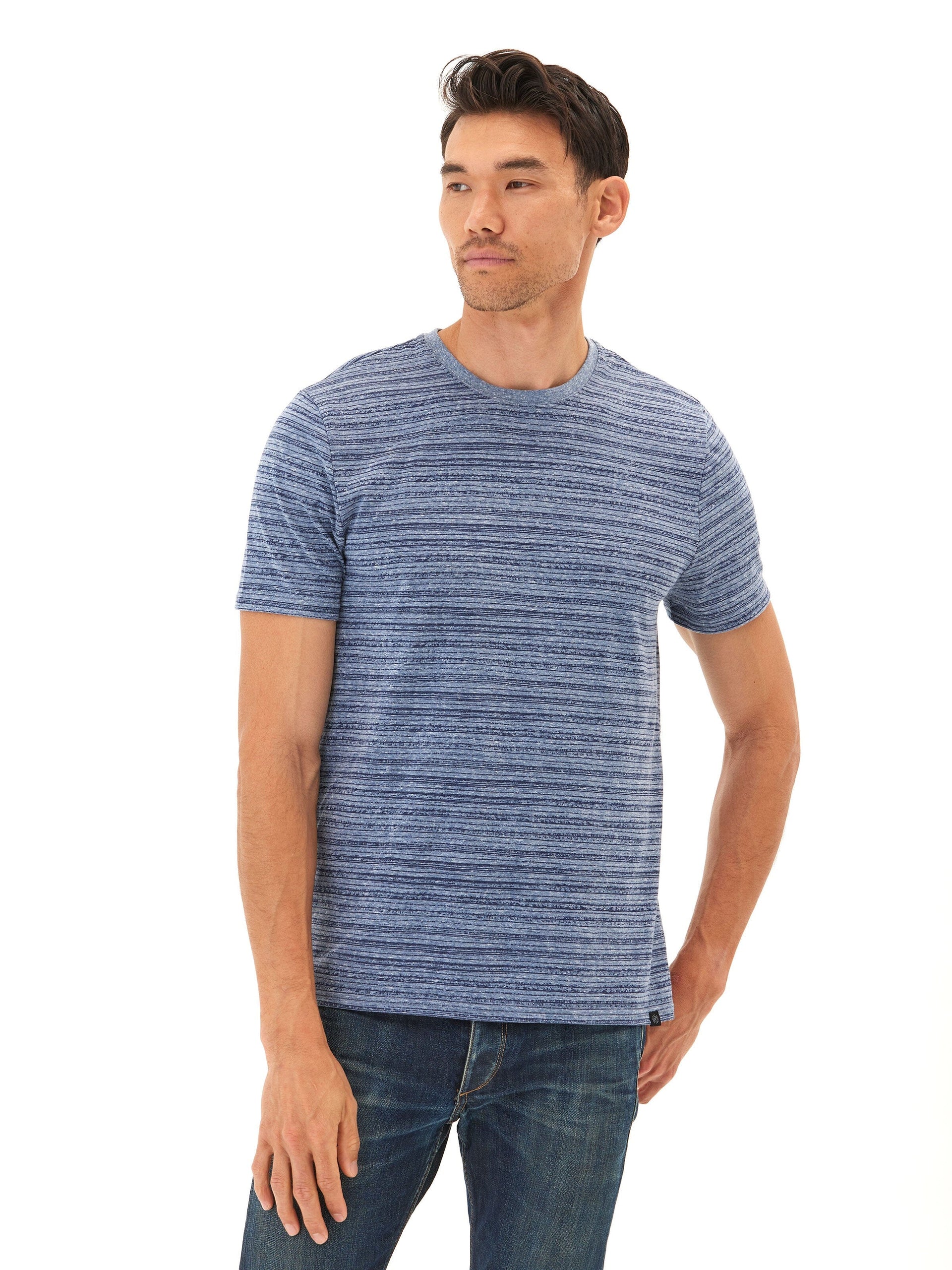 Men's Stripe Triblend Jersey Crew Tee in Blue and White