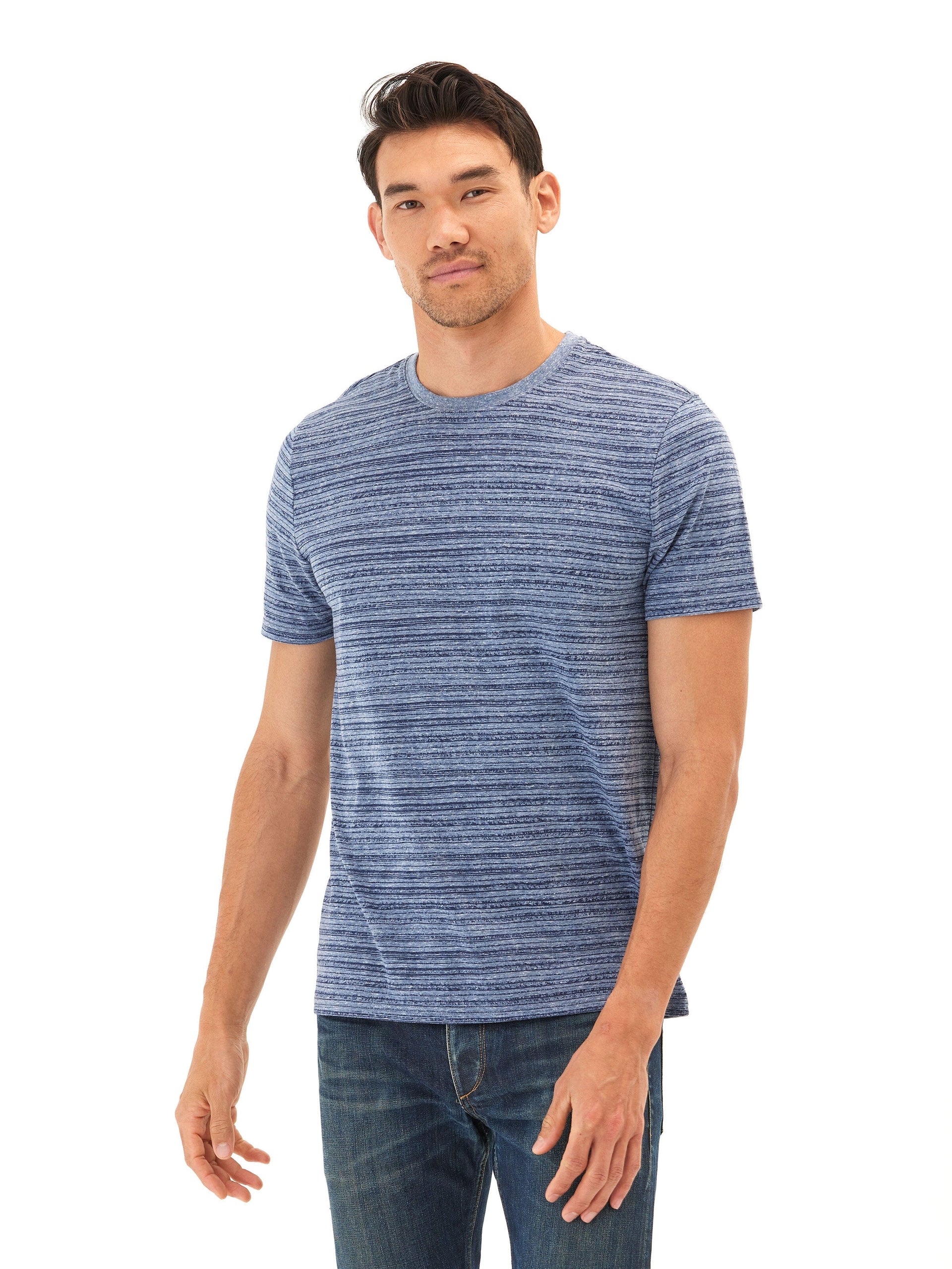 Men's Stripe Triblend Jersey Crew Tee in Blue and White