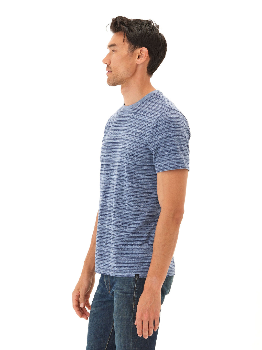 Men's Stripe Triblend Jersey Crew Tee in Blue and White