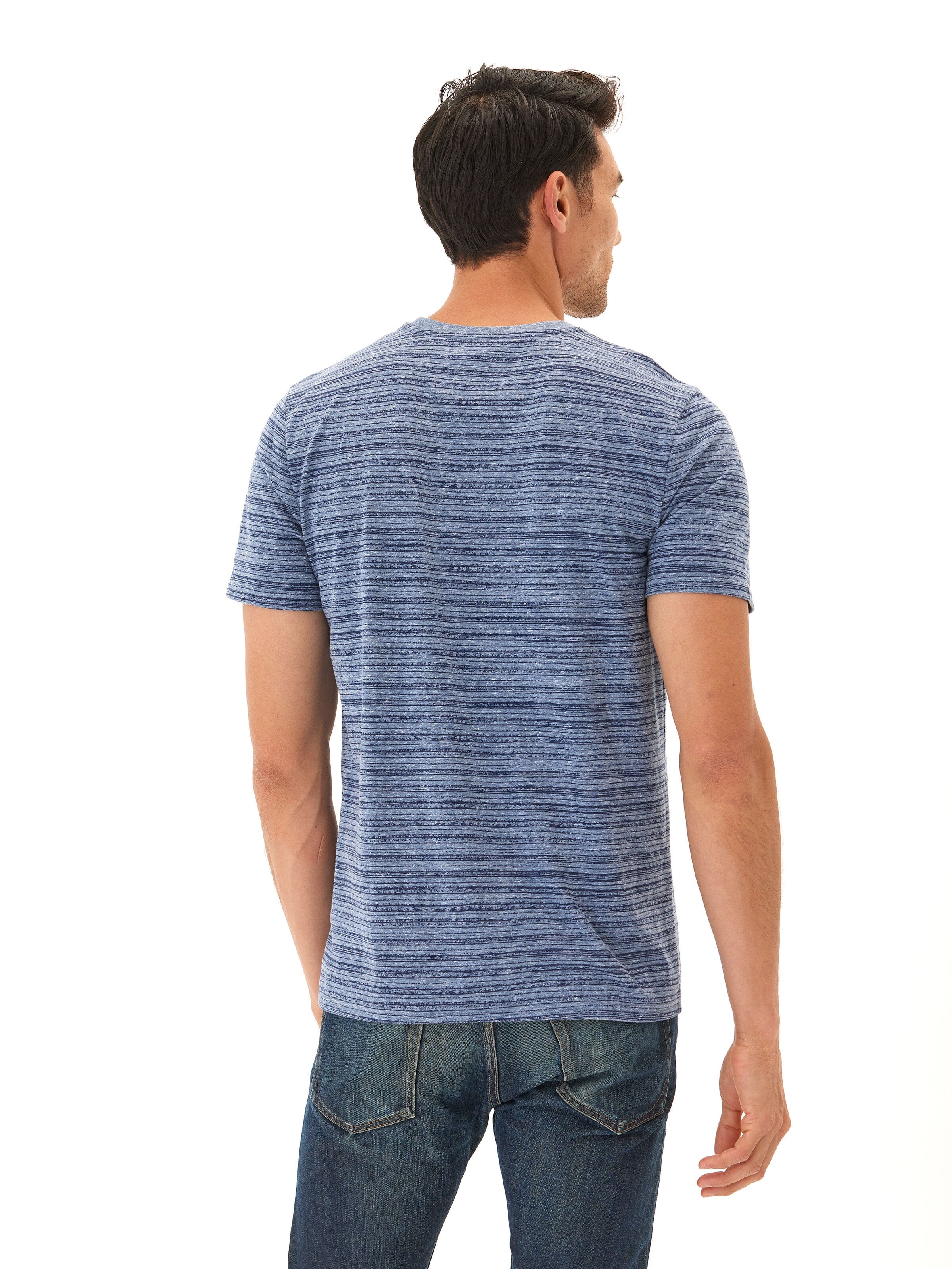 Men's Stripe Triblend Jersey Crew Tee in Blue and White