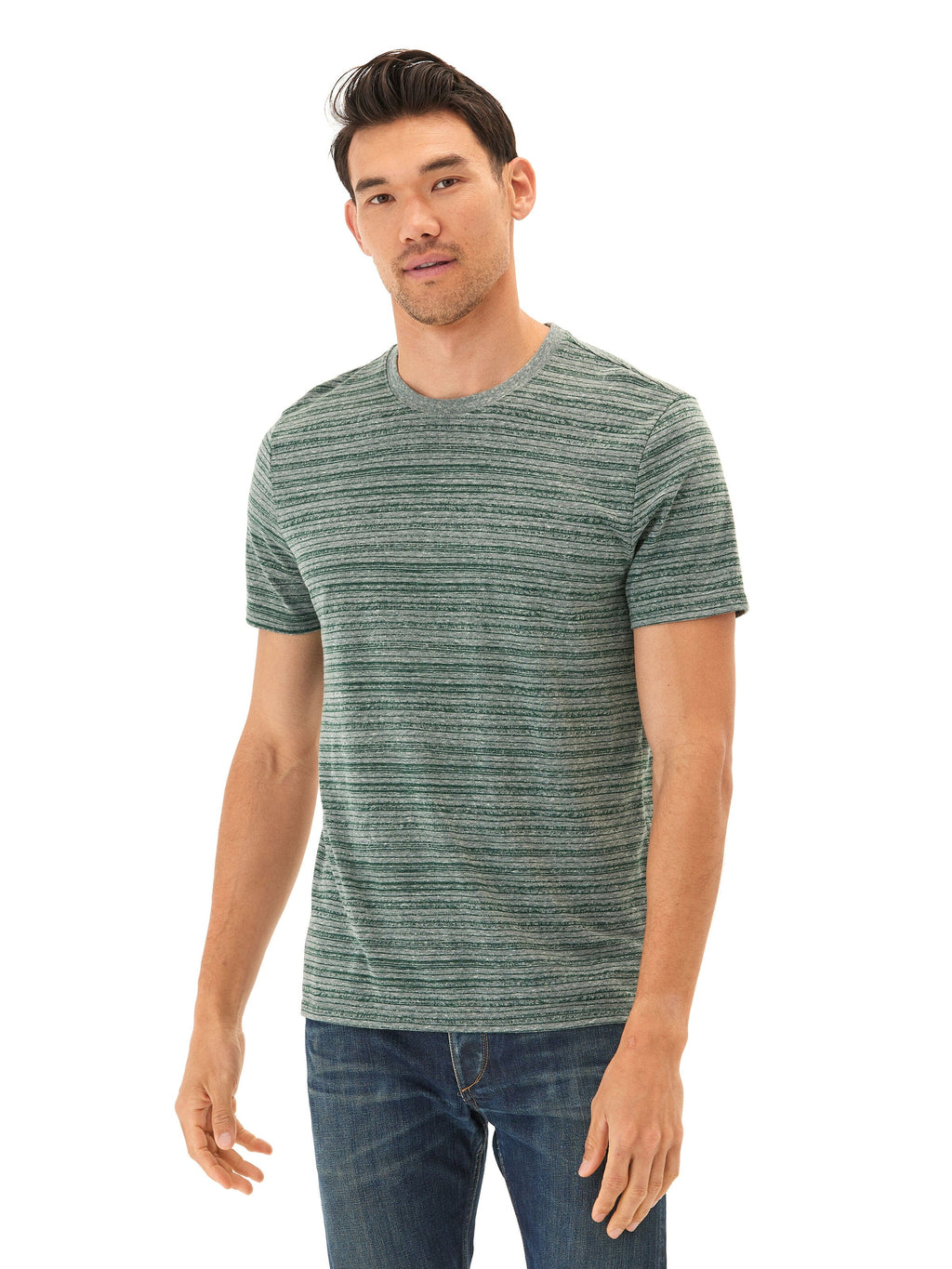 Men's Striped Triblend Jersey Crew Tee in Green and Grey