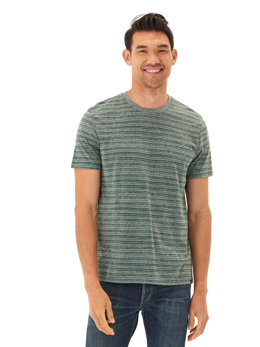 Men's Striped Triblend Jersey Crew Tee in Green and Grey