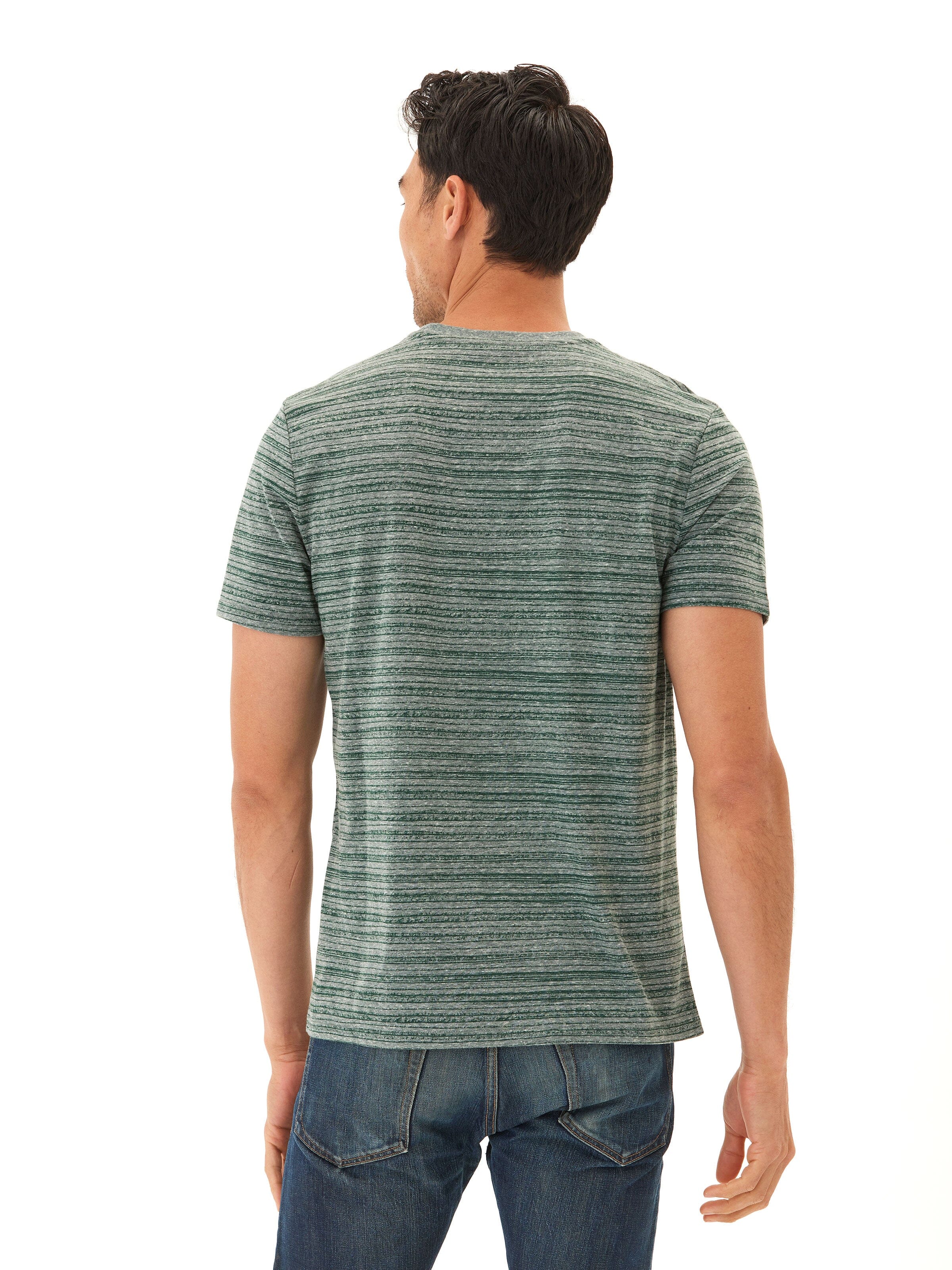 Men's Striped Triblend Jersey Crew Tee in Green and Grey
