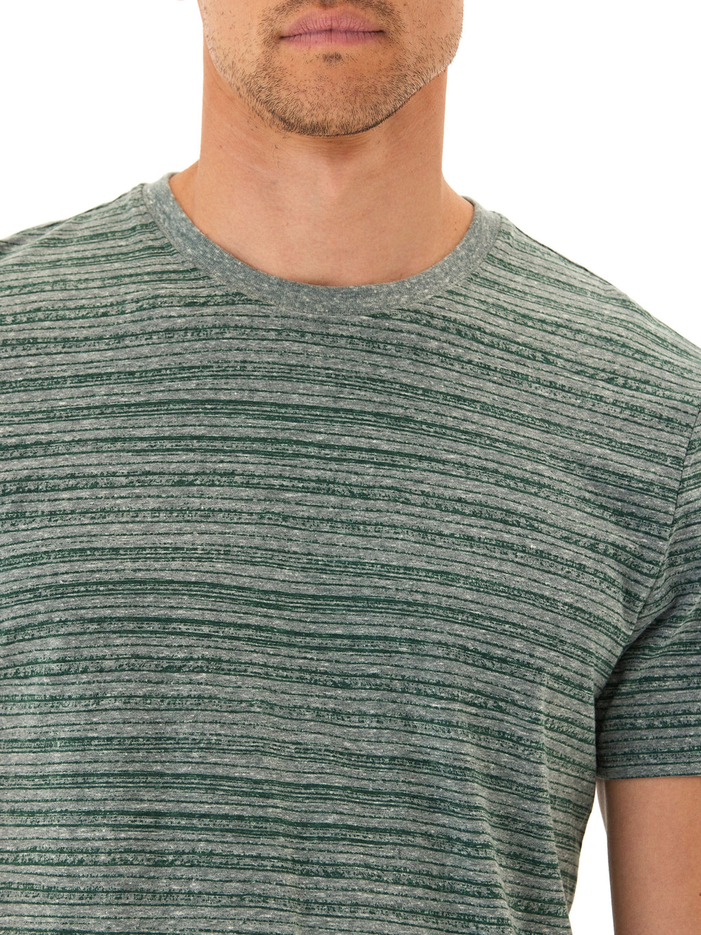 Men's Striped Triblend Jersey Crew Tee in Green and Grey