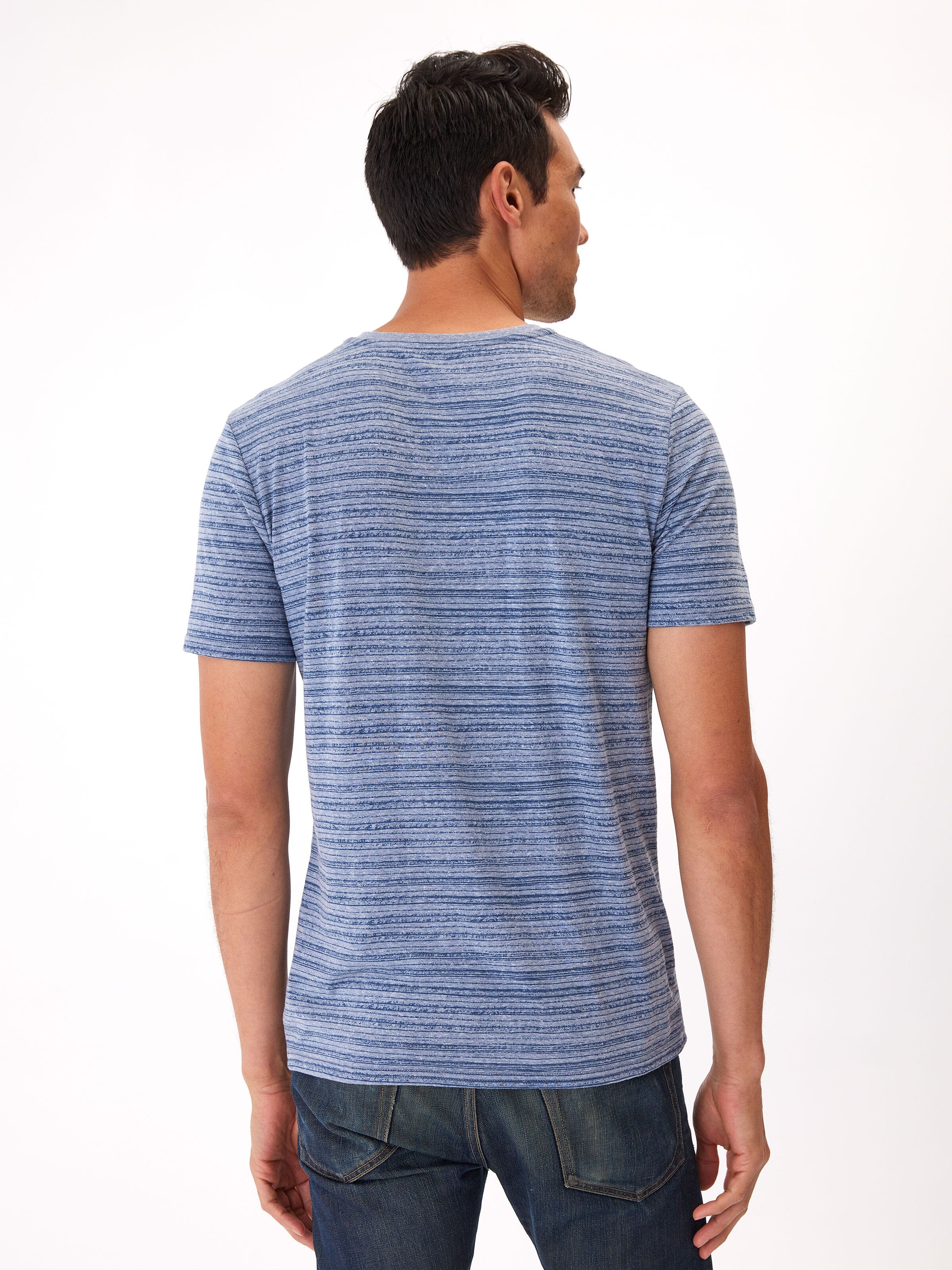 Men's Stripe Triblend Jersey V-Neck Tee in Blue and White