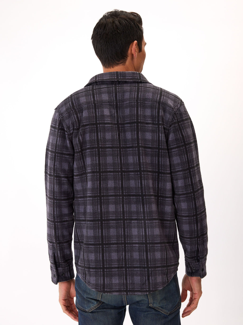 Men's Plaid Fleece Button Up Shirt in Charcoal Grey and Black