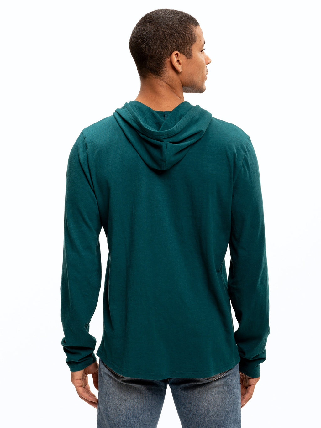 Men's Slub Jersey Pullover Hoodie in Dark Green and Teal