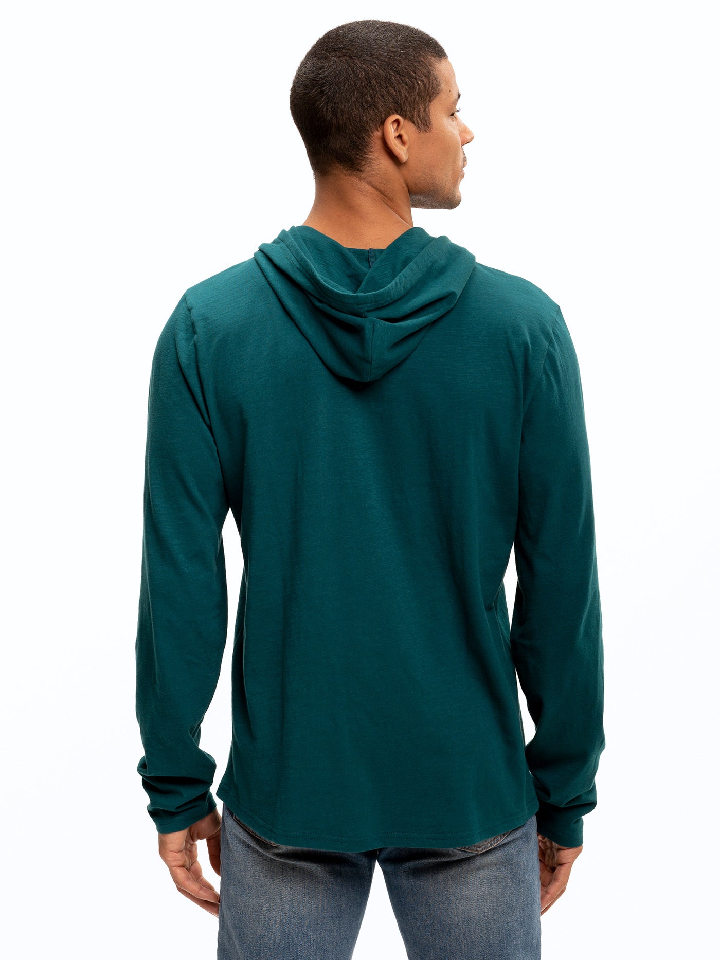 Men's Slub Jersey Pullover Hoodie in Dark Green and Teal