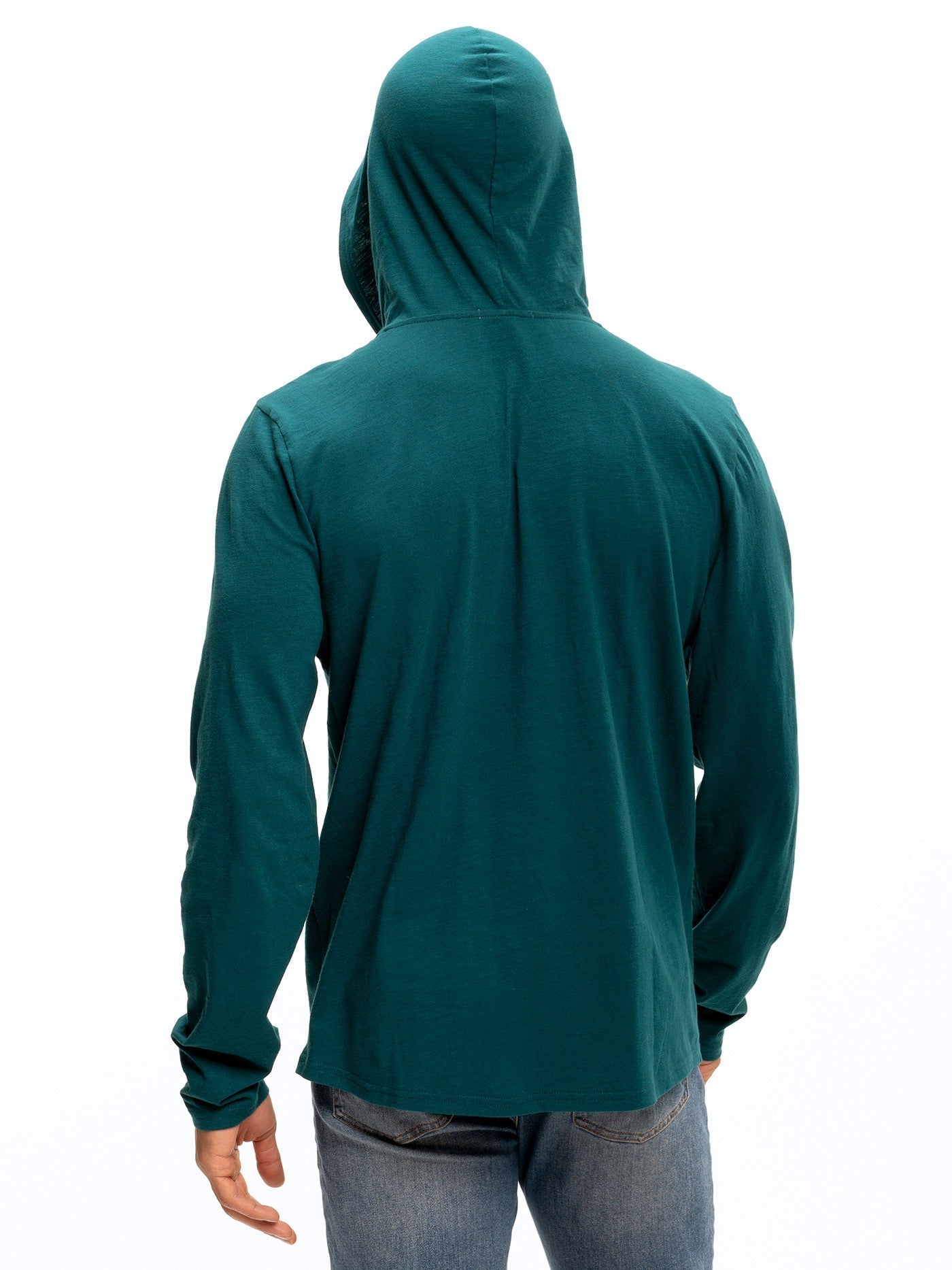 Men's Slub Jersey Pullover Hoodie in Dark Green and Teal