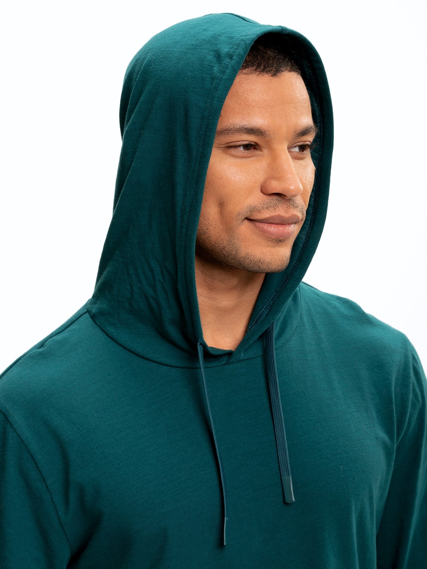 Men's Slub Jersey Pullover Hoodie in Dark Green and Teal