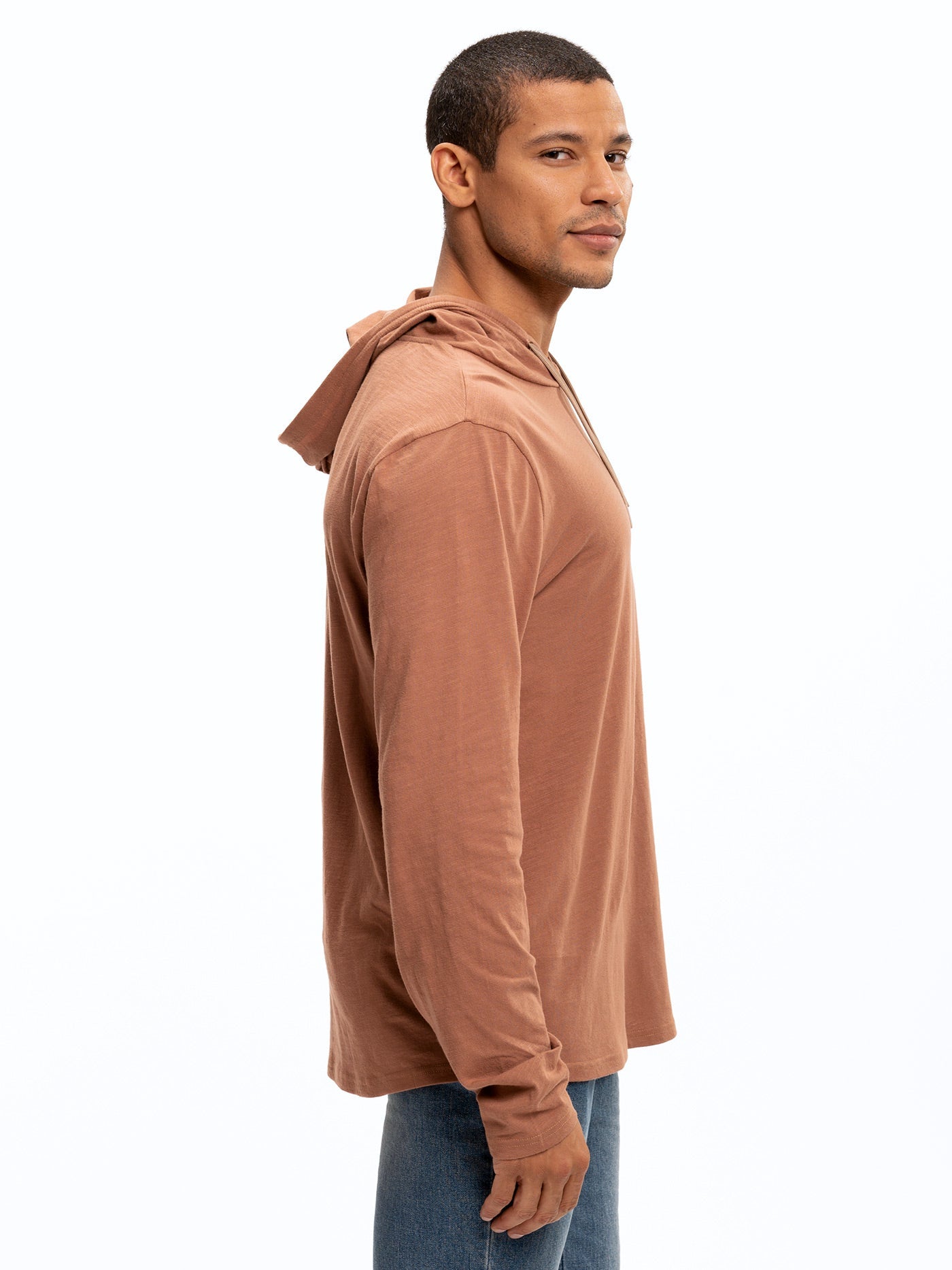 Slub Jersey Pullover Hoodie in Rust and Brown