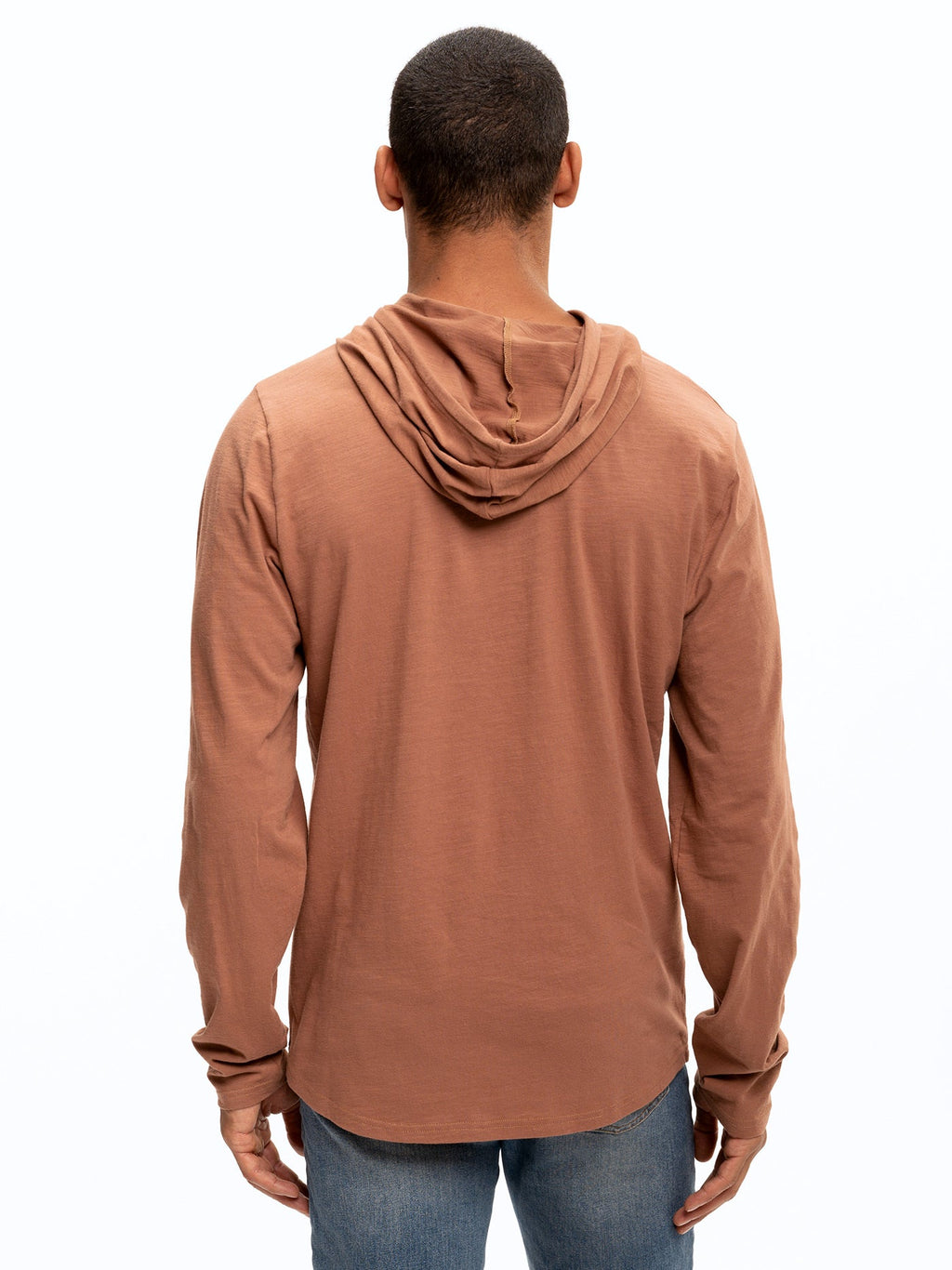 Slub Jersey Pullover Hoodie in Rust and Brown