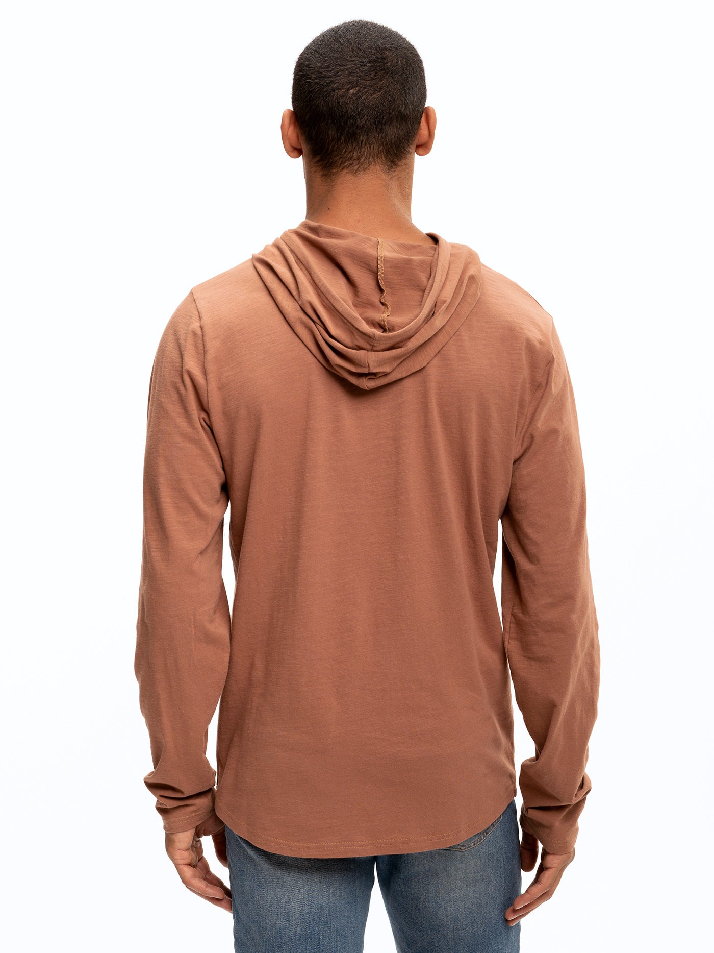 Slub Jersey Pullover Hoodie in Rust and Brown