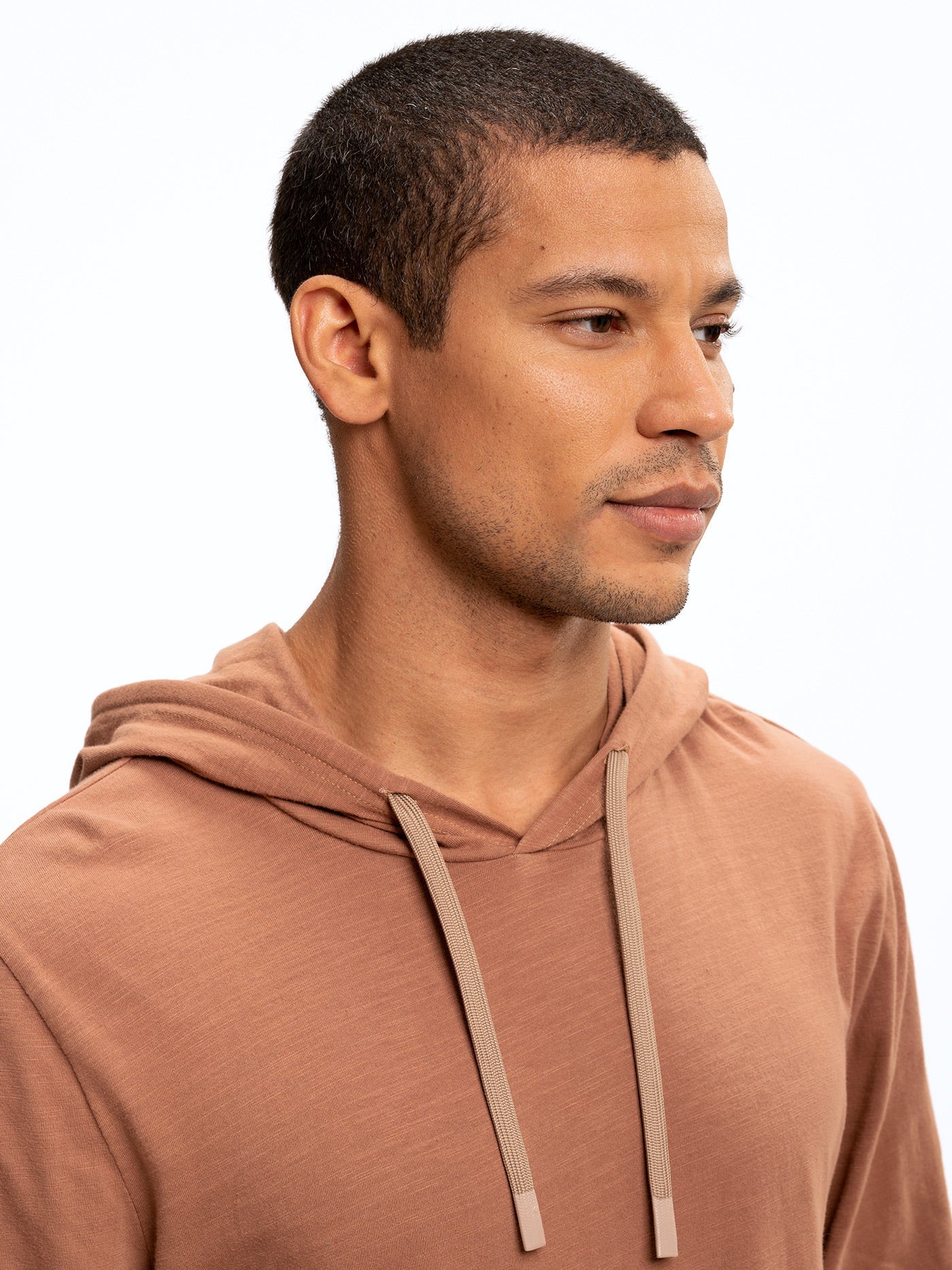 Slub Jersey Pullover Hoodie in Rust and Brown