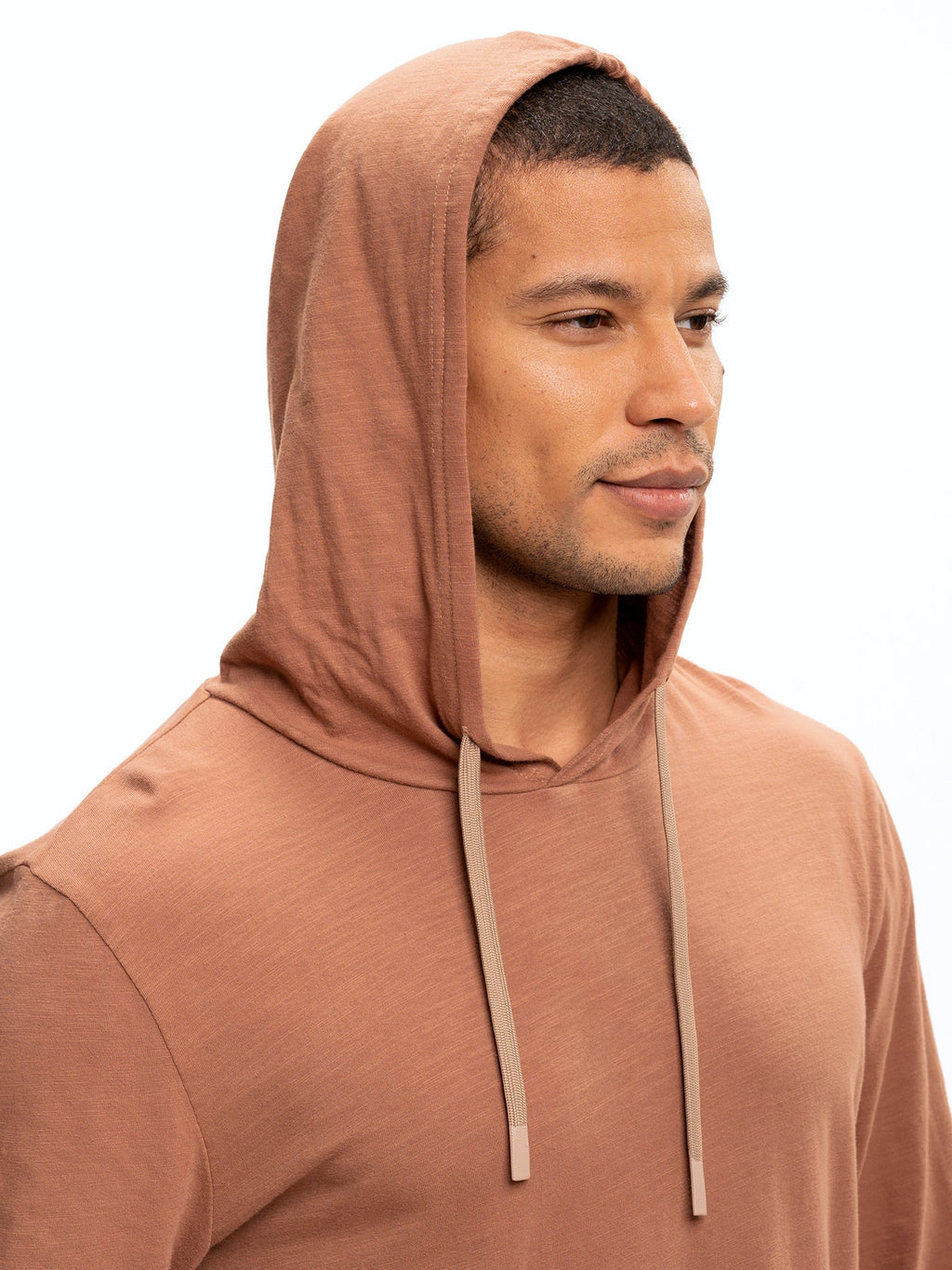 Slub Jersey Pullover Hoodie in Rust and Brown