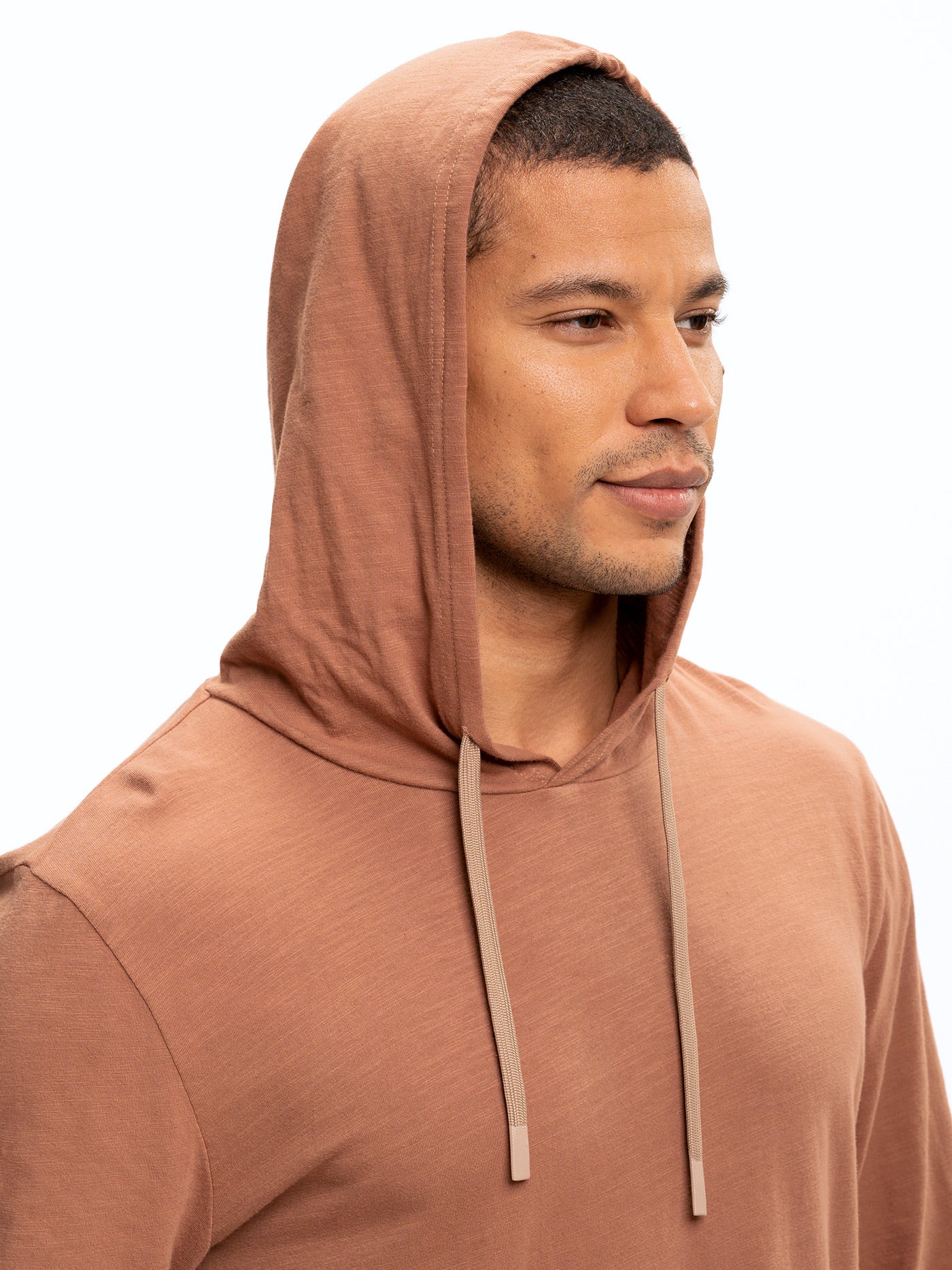 Slub Jersey Pullover Hoodie in Rust and Brown