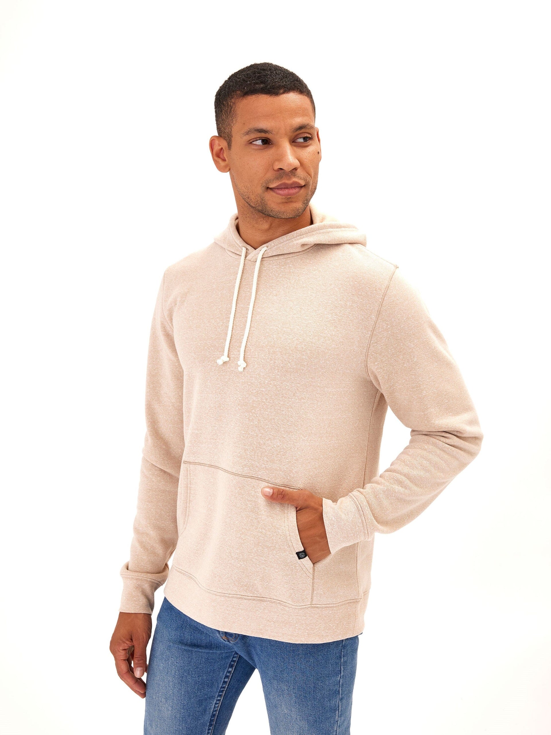 Men's Core Triblend Fleece Pullover Hoodie in a relaxed fit with a kangaroo pocket