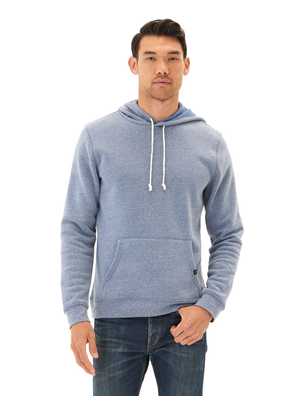 Men's Core Triblend Fleece Pullover Hoodie in Blue and White