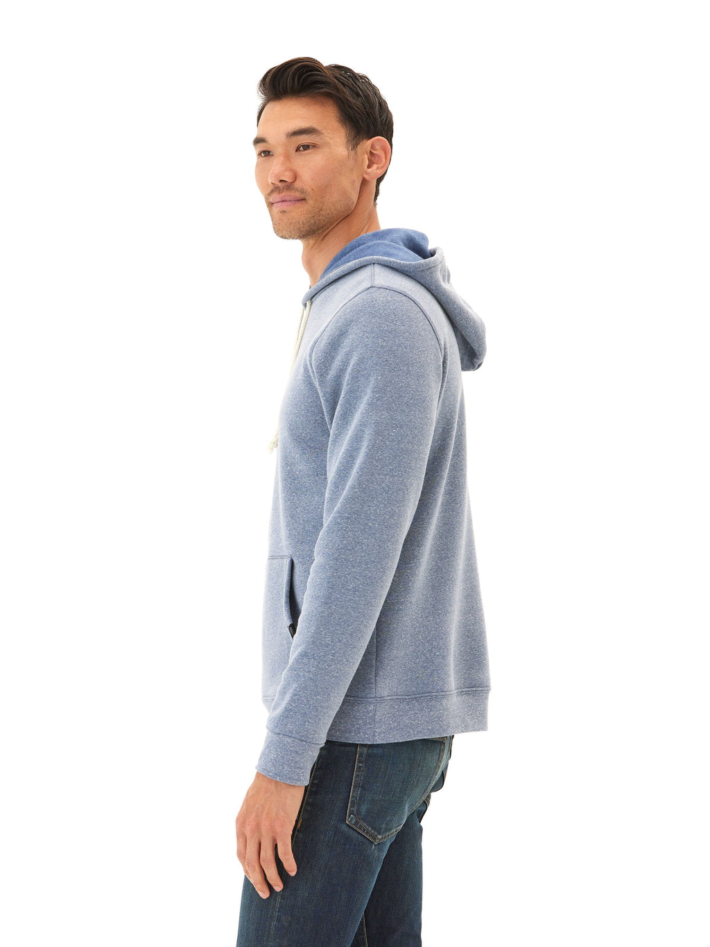 Men's Core Triblend Fleece Pullover Hoodie in Blue and White