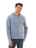 Men's minimalist triblend fleece pullover hoodie in solid blue and white