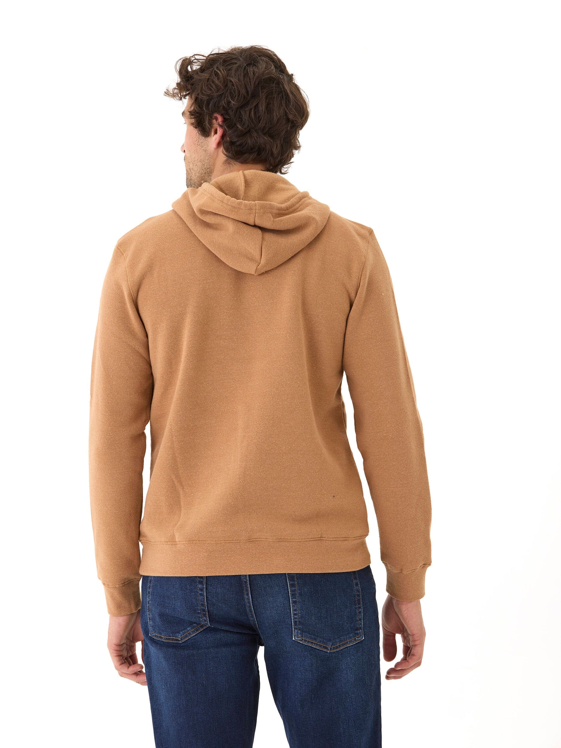 Men's Core Triblend Fleece Pullover Hoodie in Camel and Off-White