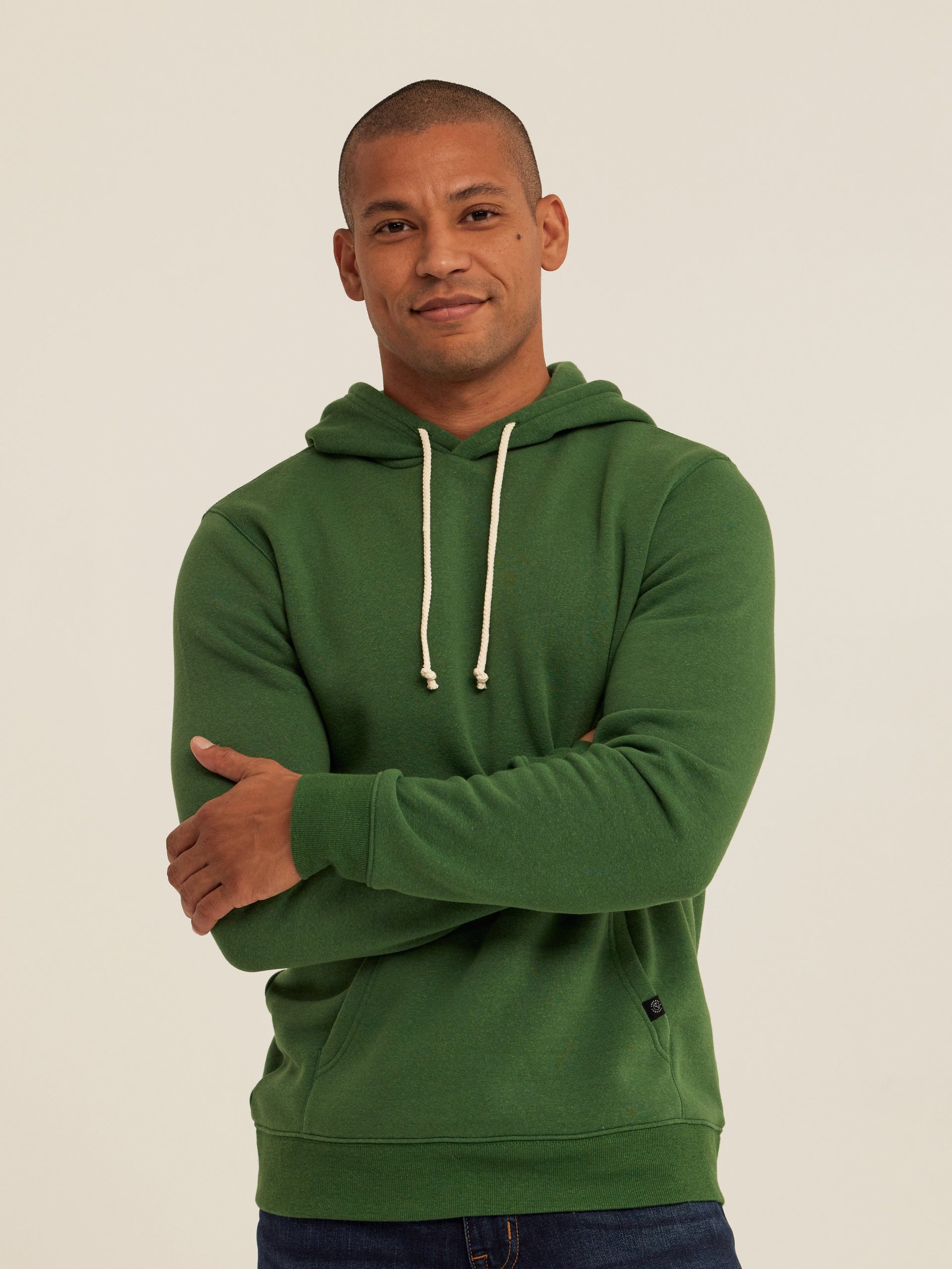 Men's Core Triblend Fleece Pullover Hoodie in a relaxed fit with a front kangaroo pocket