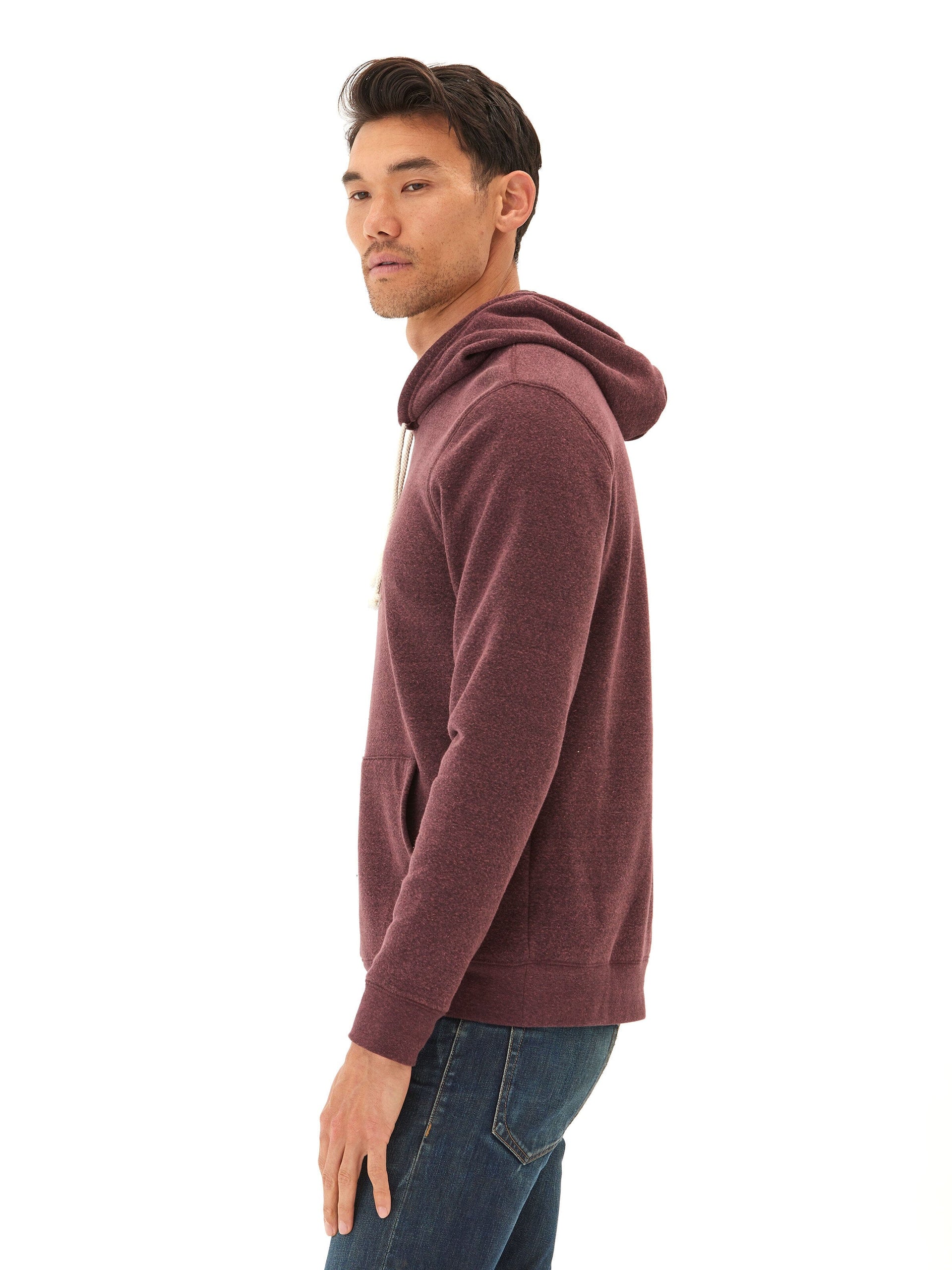 Men's Core Triblend Fleece Pullover Hoodie in Maroon and Burgundy