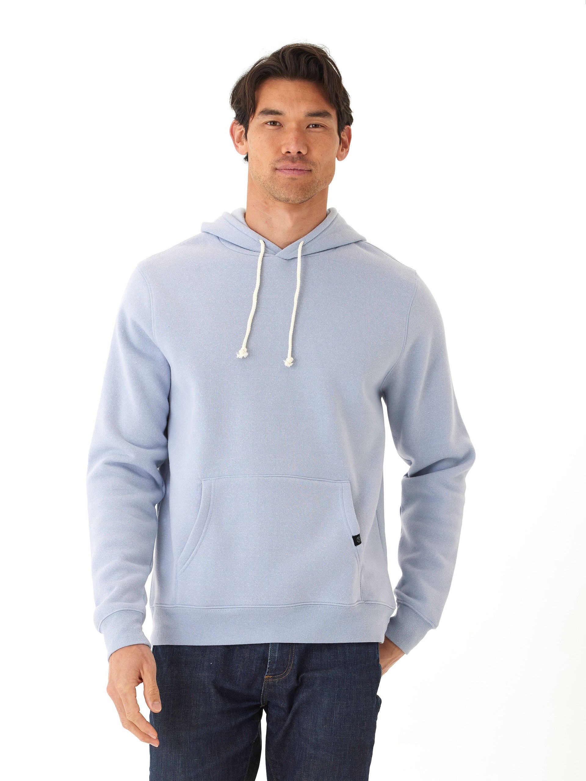 Men's Core Triblend Fleece Pullover Hoodie in a relaxed fit with kangaroo pocket and adjustable drawcord hood.