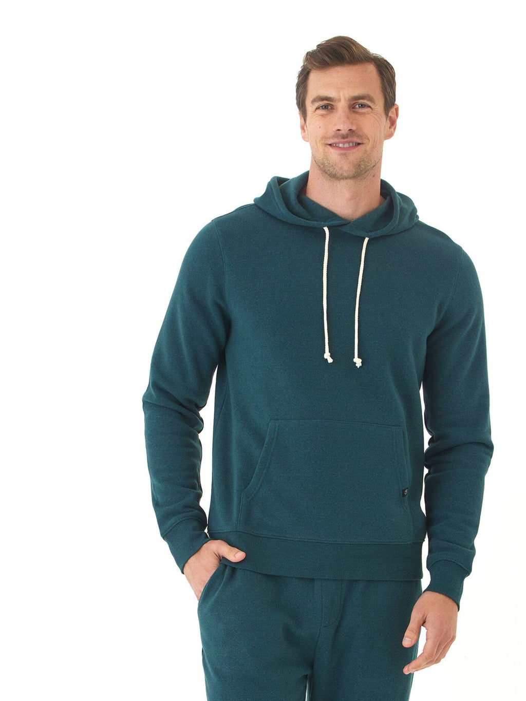 Men's Core Triblend Fleece Pullover Hoodie in Teal/Off-White