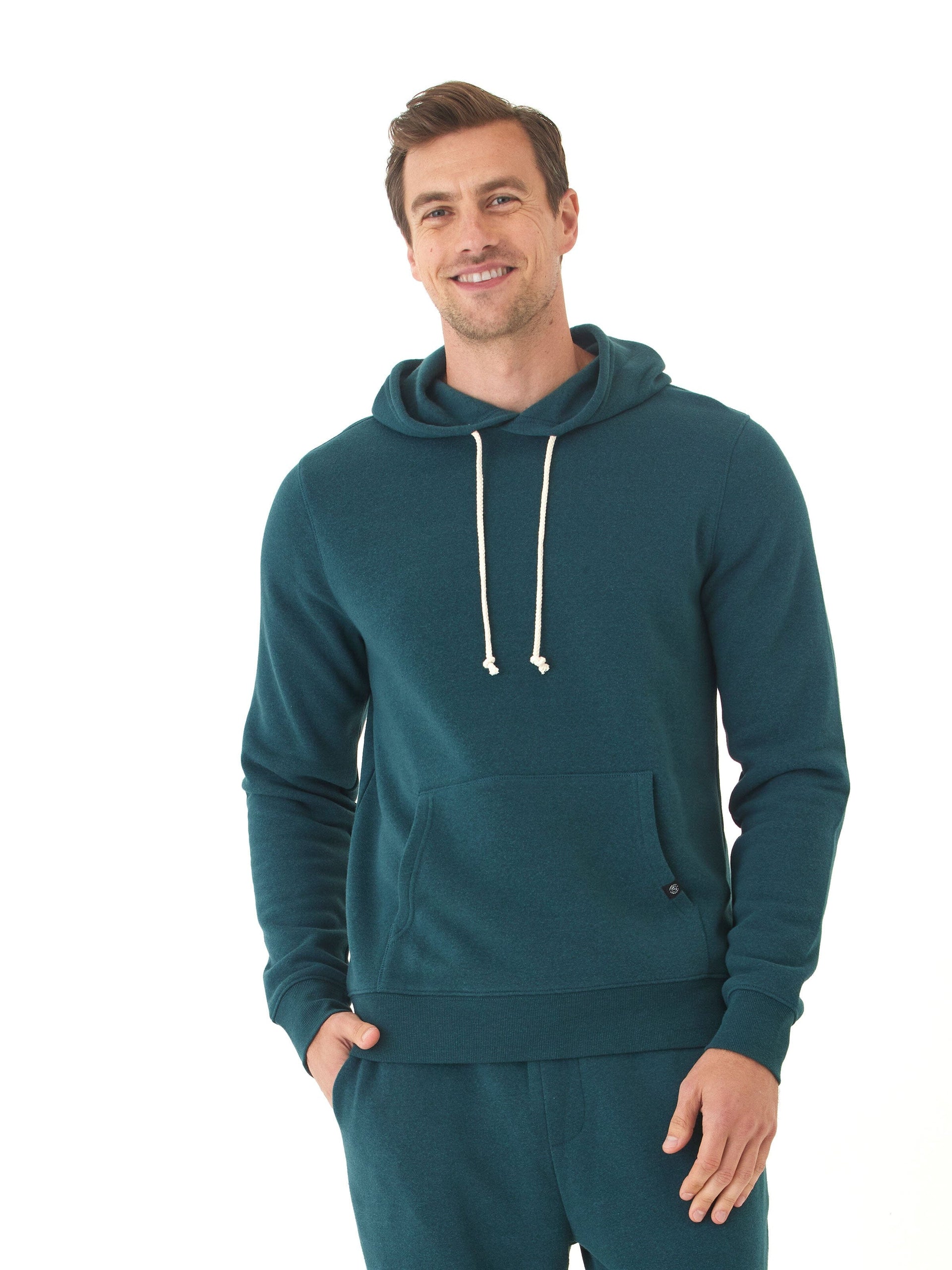 Men's Core Triblend Fleece Pullover Hoodie in Teal/Off-White