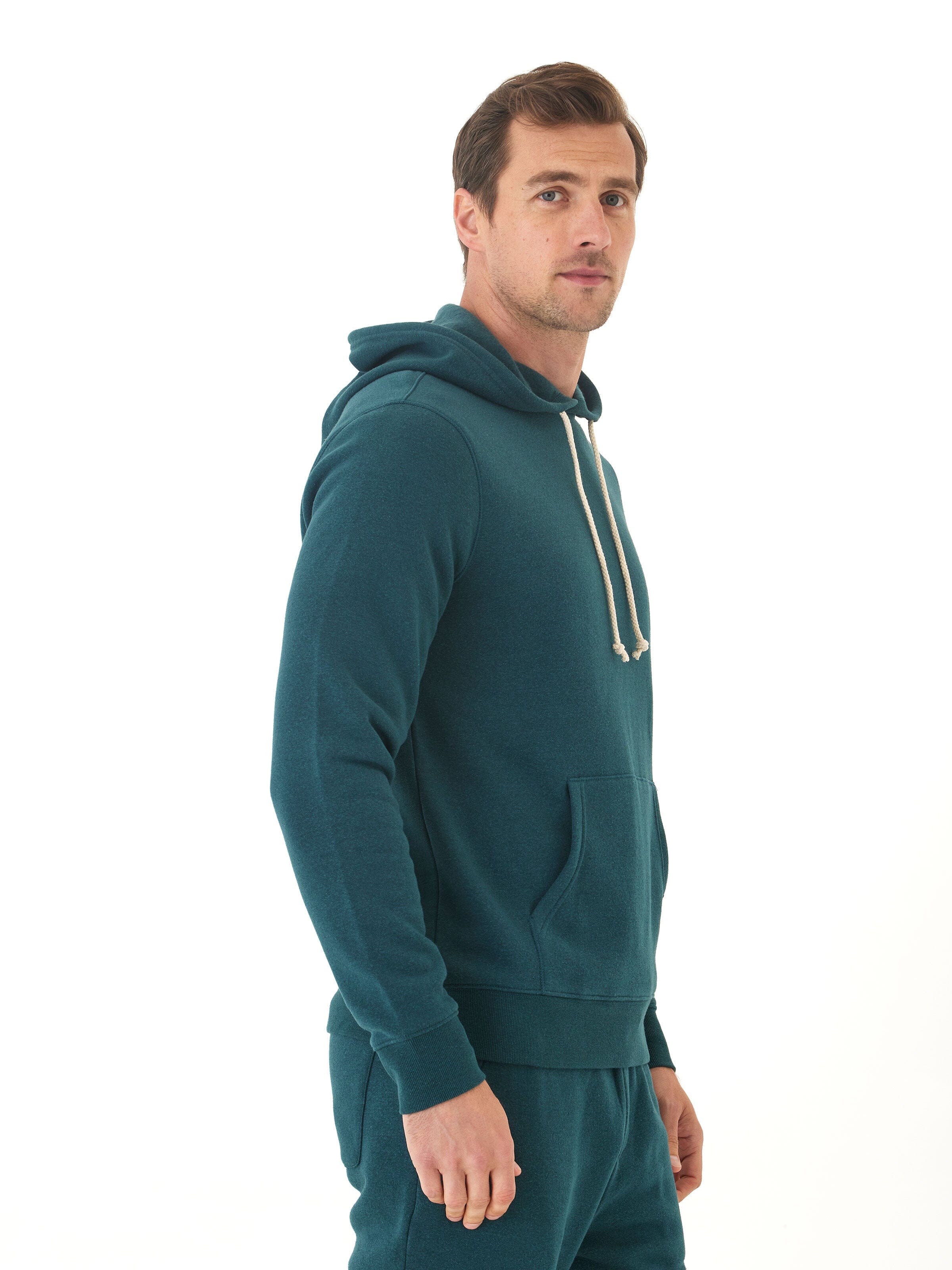 Men's Core Triblend Fleece Pullover Hoodie in Teal/Off-White