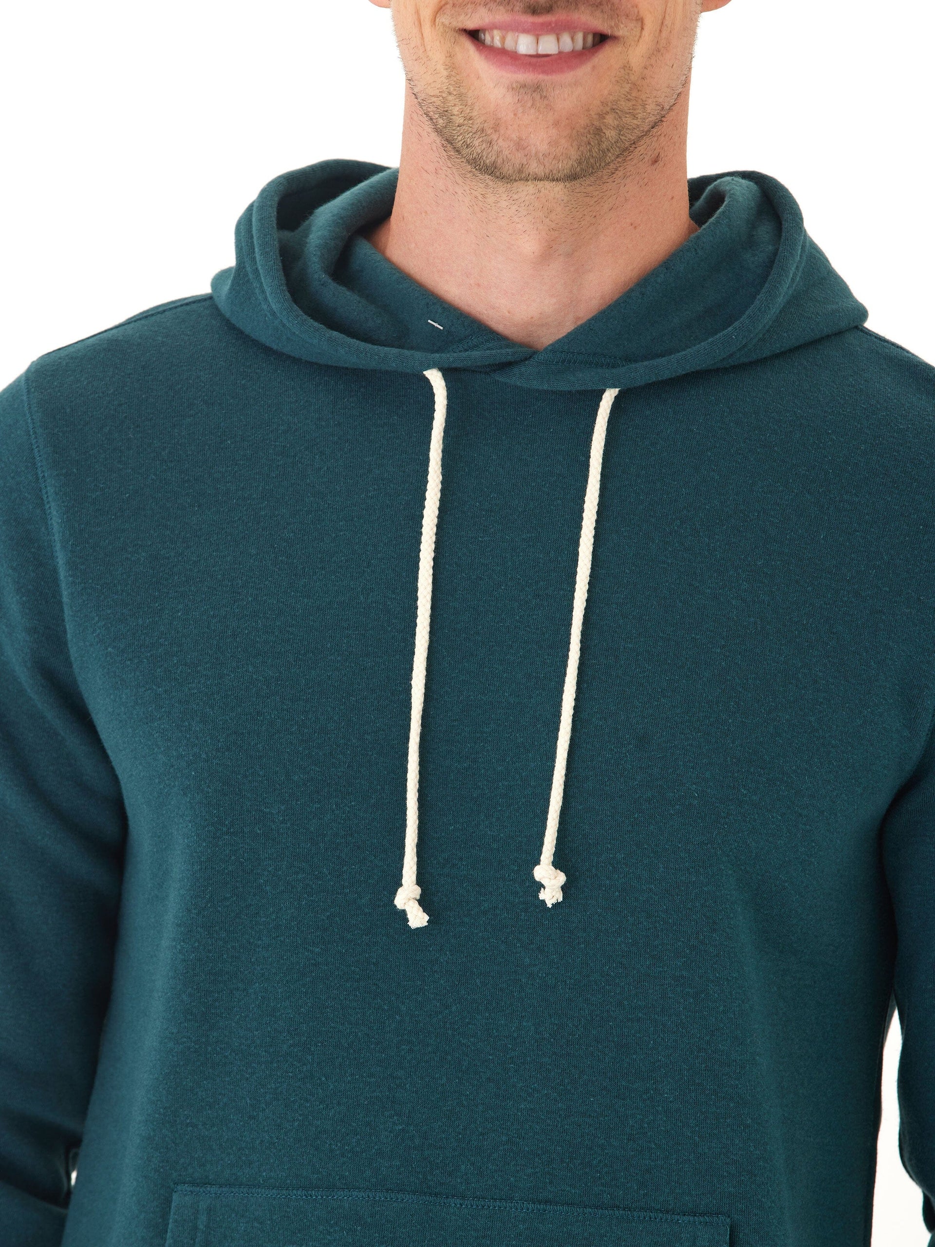 Men's Core Triblend Fleece Pullover Hoodie in Teal/Off-White