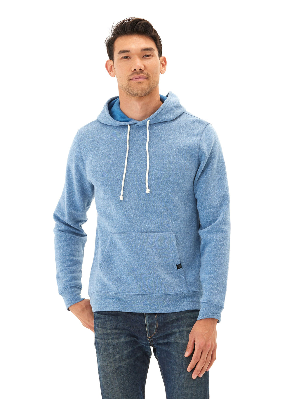 Men's Core Triblend Fleece Pullover Hoodie in Blue and White