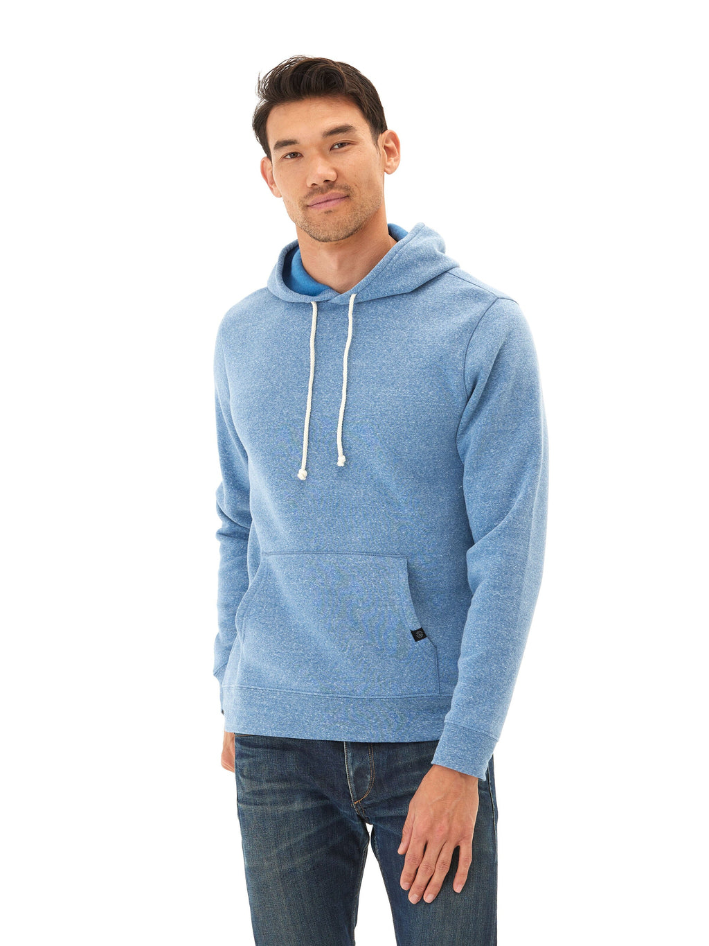 Men's Core Triblend Fleece Pullover Hoodie in Blue and White