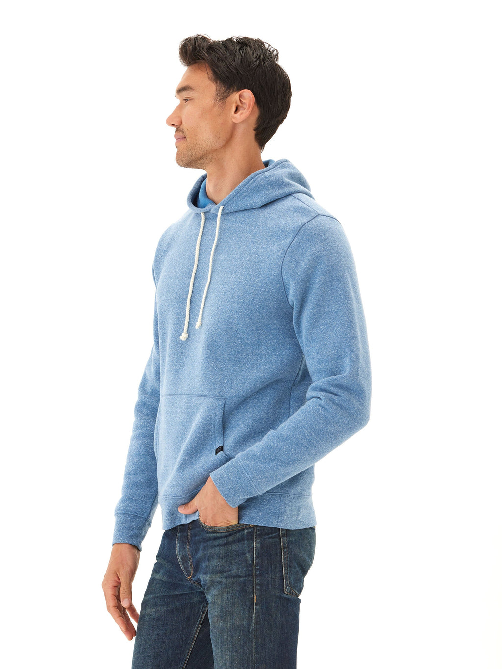 Men's Core Triblend Fleece Pullover Hoodie in Blue and White