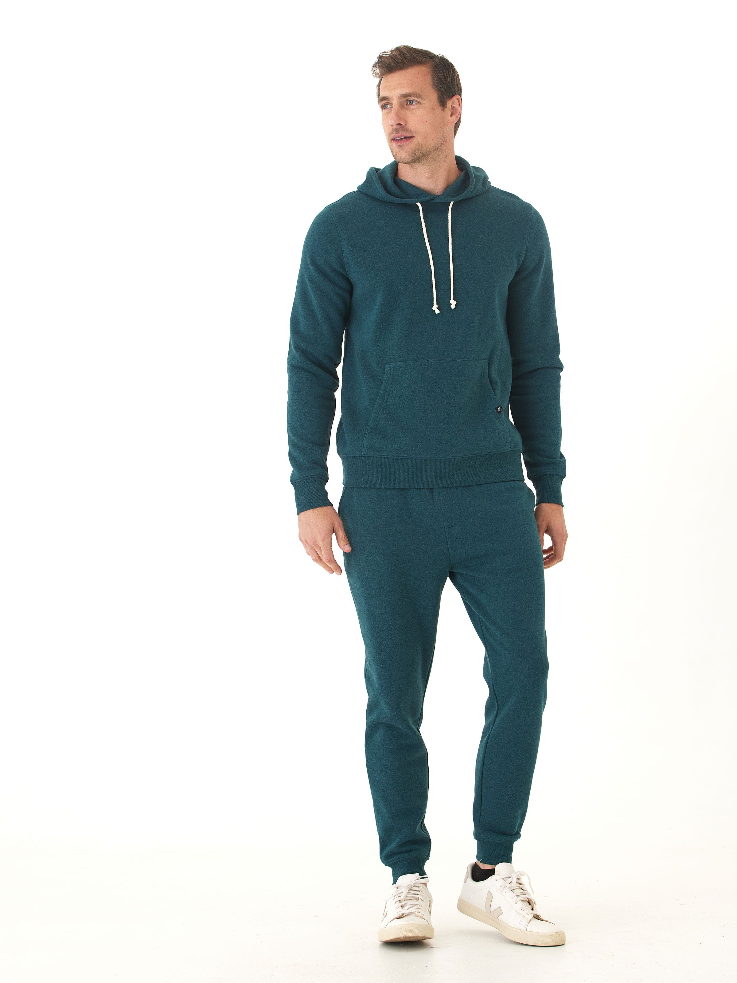 Men's Slim Fit Triblend Fleece Joggers in Teal and Dark Green