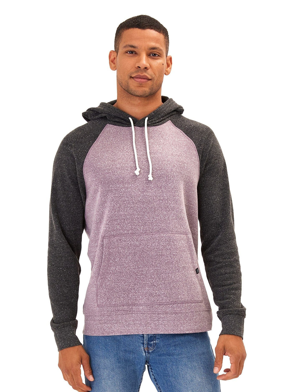 Colorblock Raglan Triblend Hoodie for Men in Purple and Grey