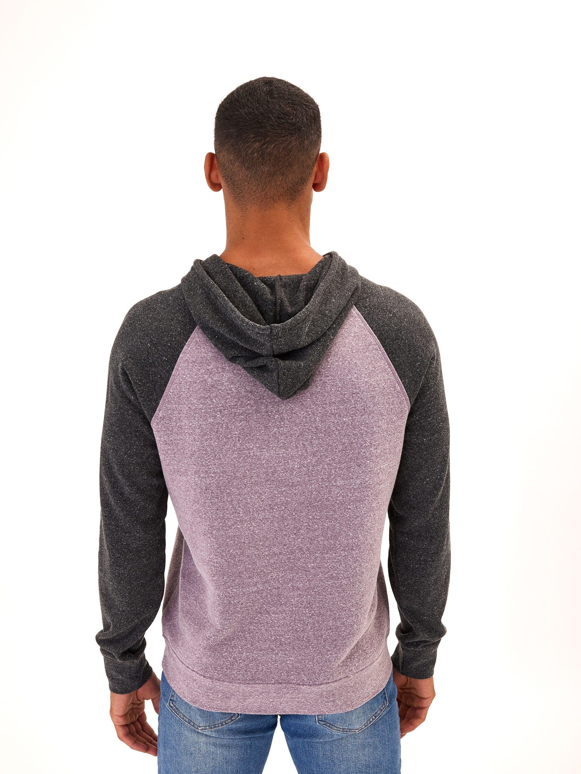 Colorblock Raglan Triblend Hoodie for Men in Purple and Grey