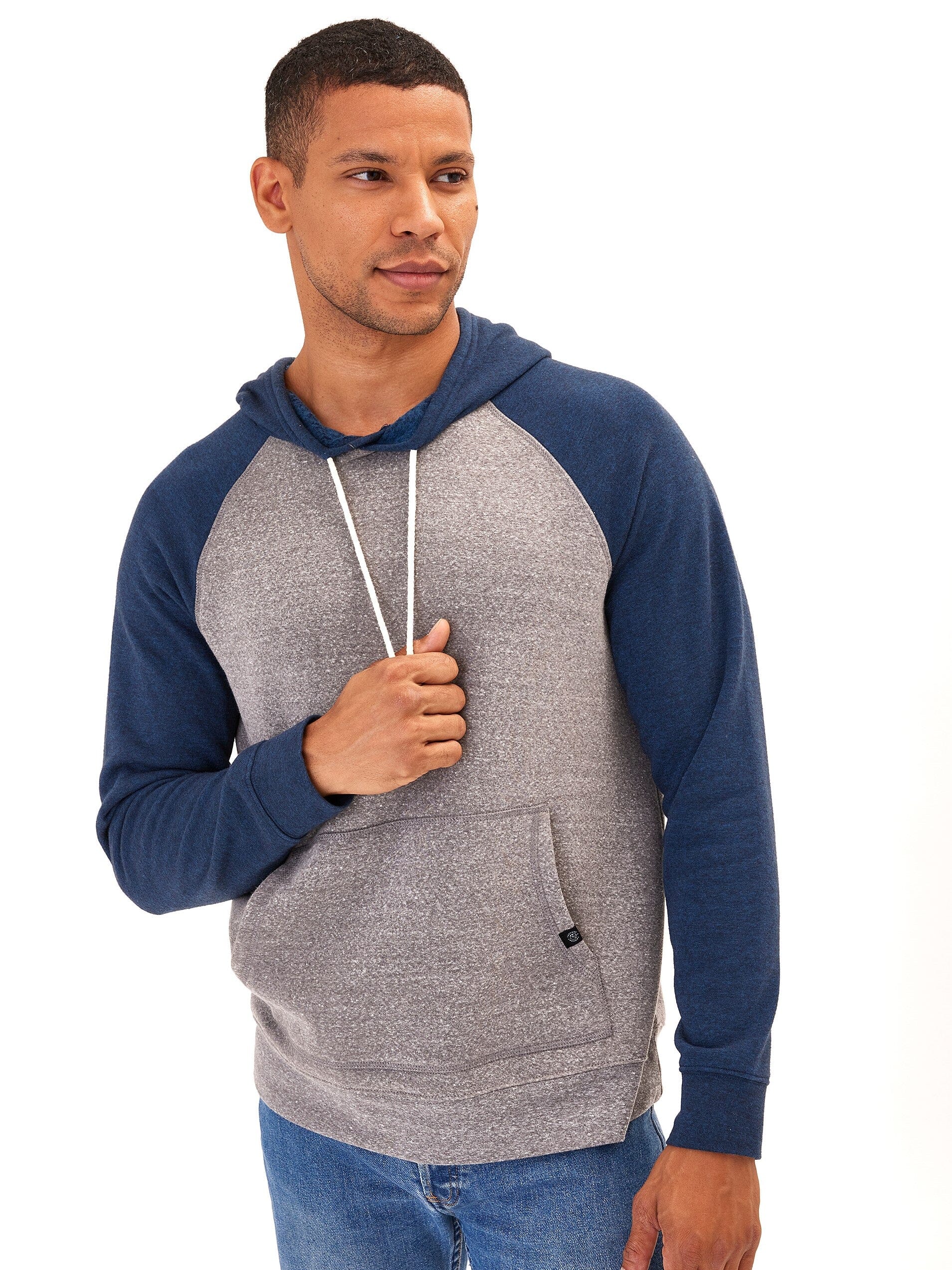 Colorblock Raglan Triblend Pullover Hoodie for Men