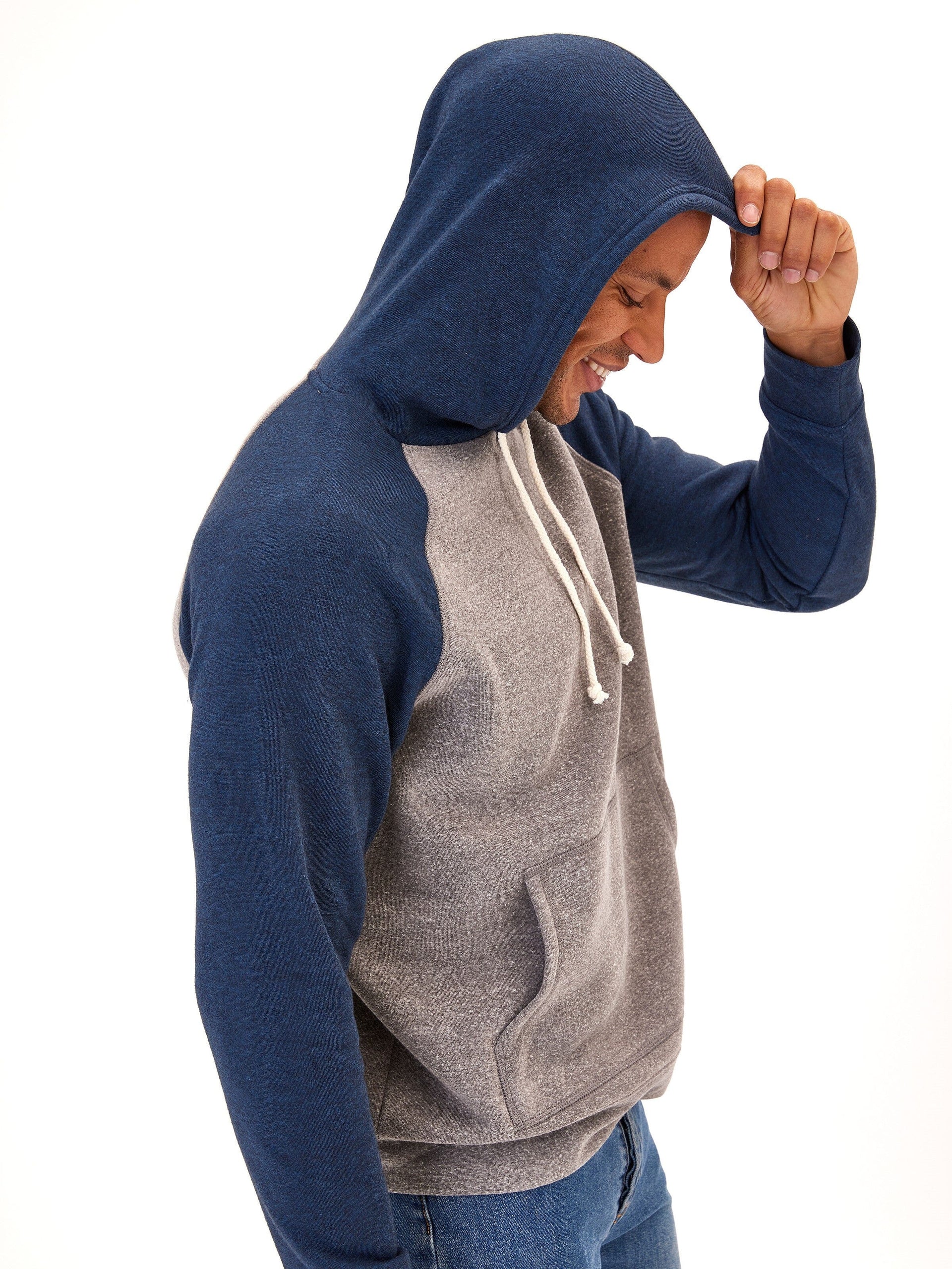 Men's sporty raglan sleeve triblend hoodie in blue