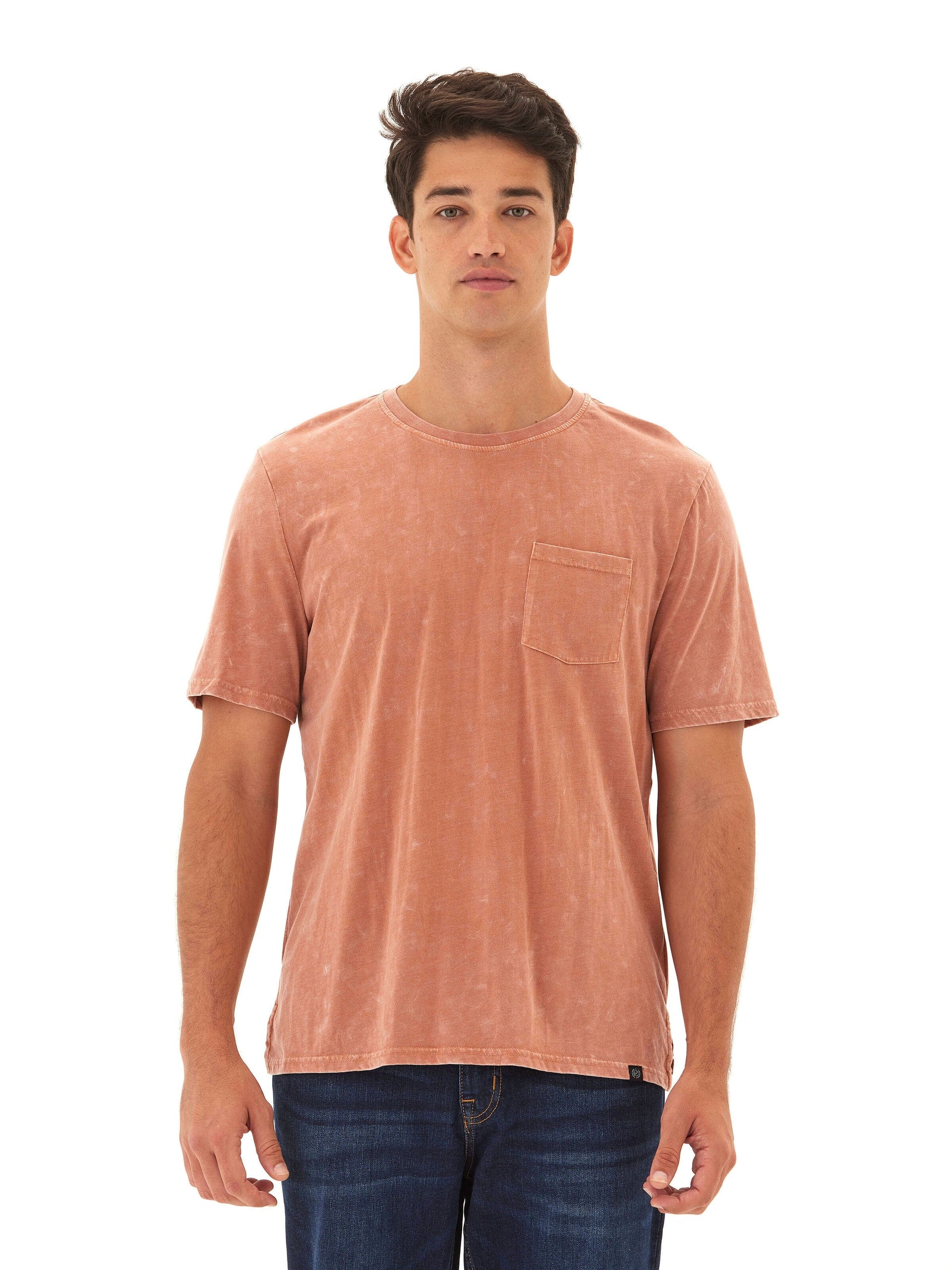 Men's Skipper Mineral Wash Tee in rust color with vintage-inspired aesthetic