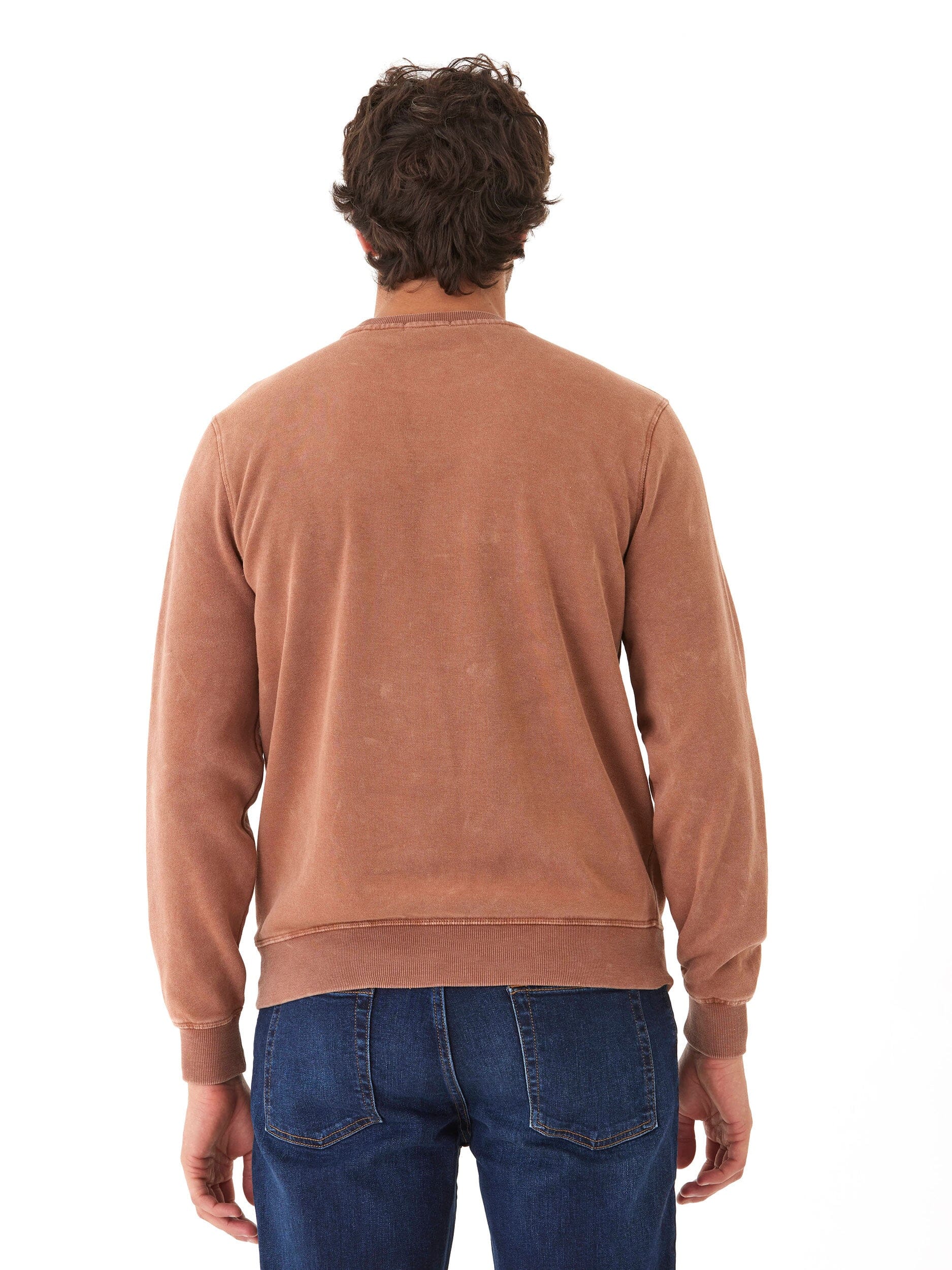 Mineral Wash Fleece Crew Neck Pullover in Brown and Copper