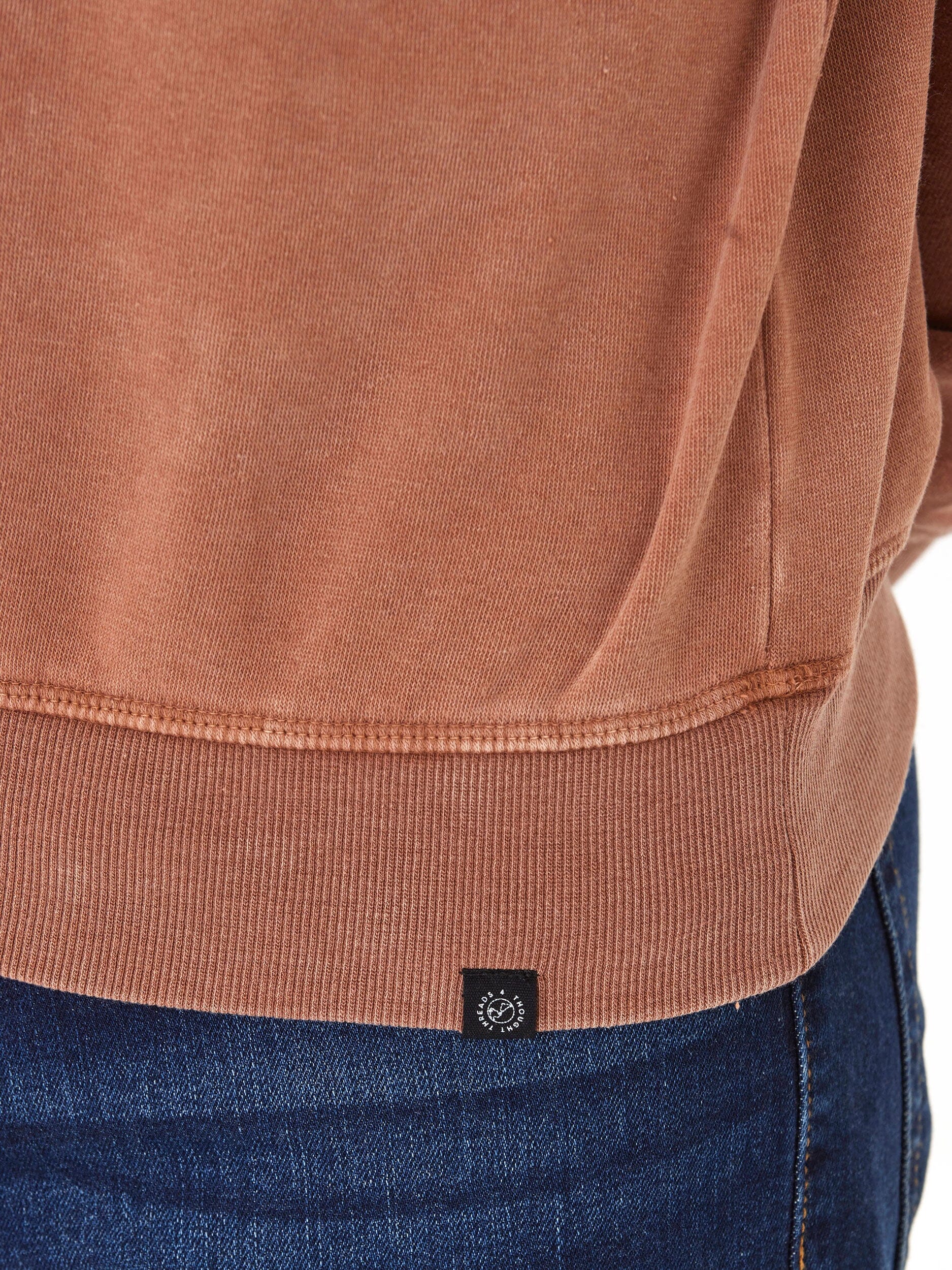 Mineral Wash Fleece Crew Neck Pullover in Brown and Copper