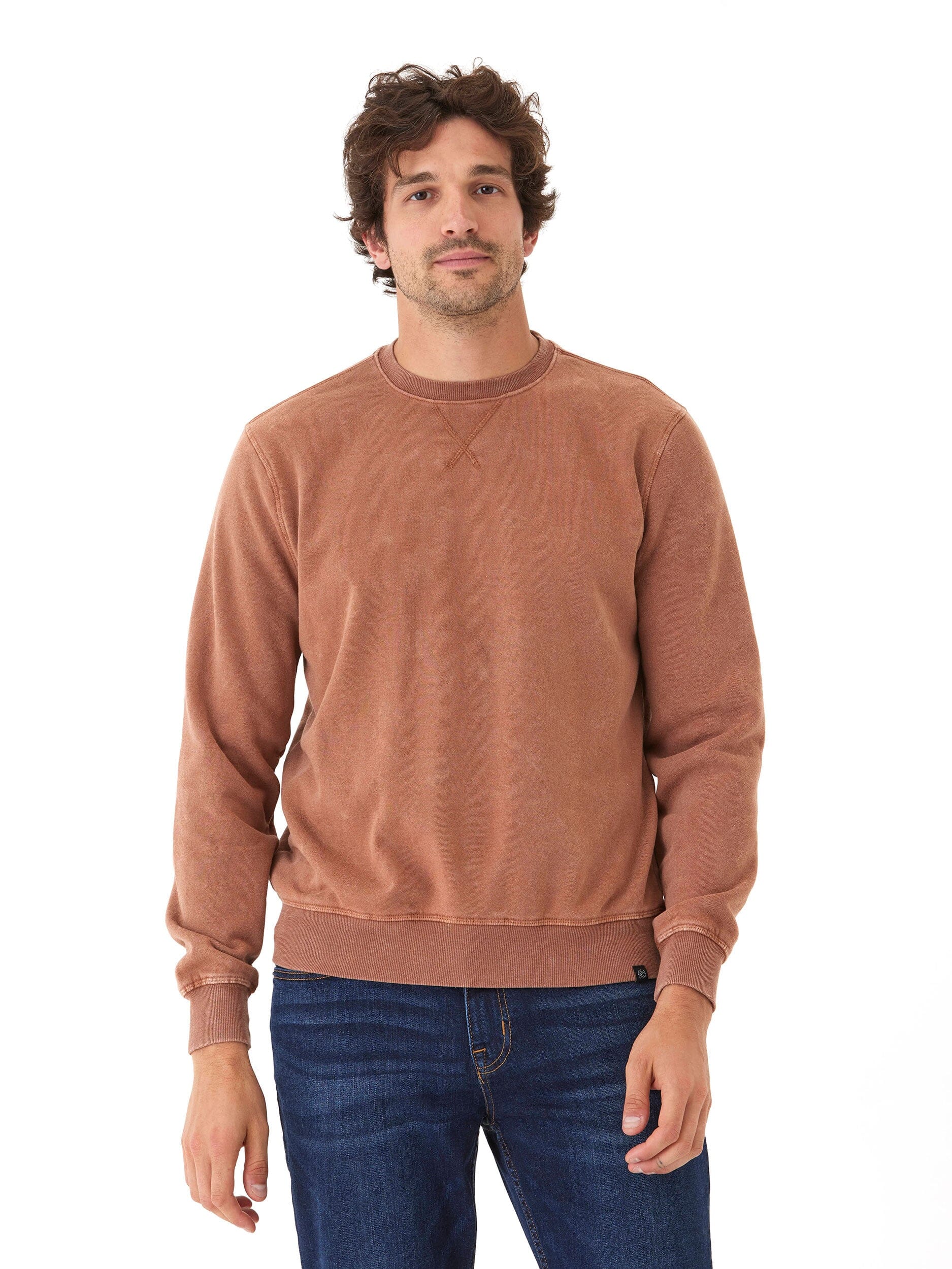Mineral Wash Fleece Crew Neck Pullover in Brown and Copper