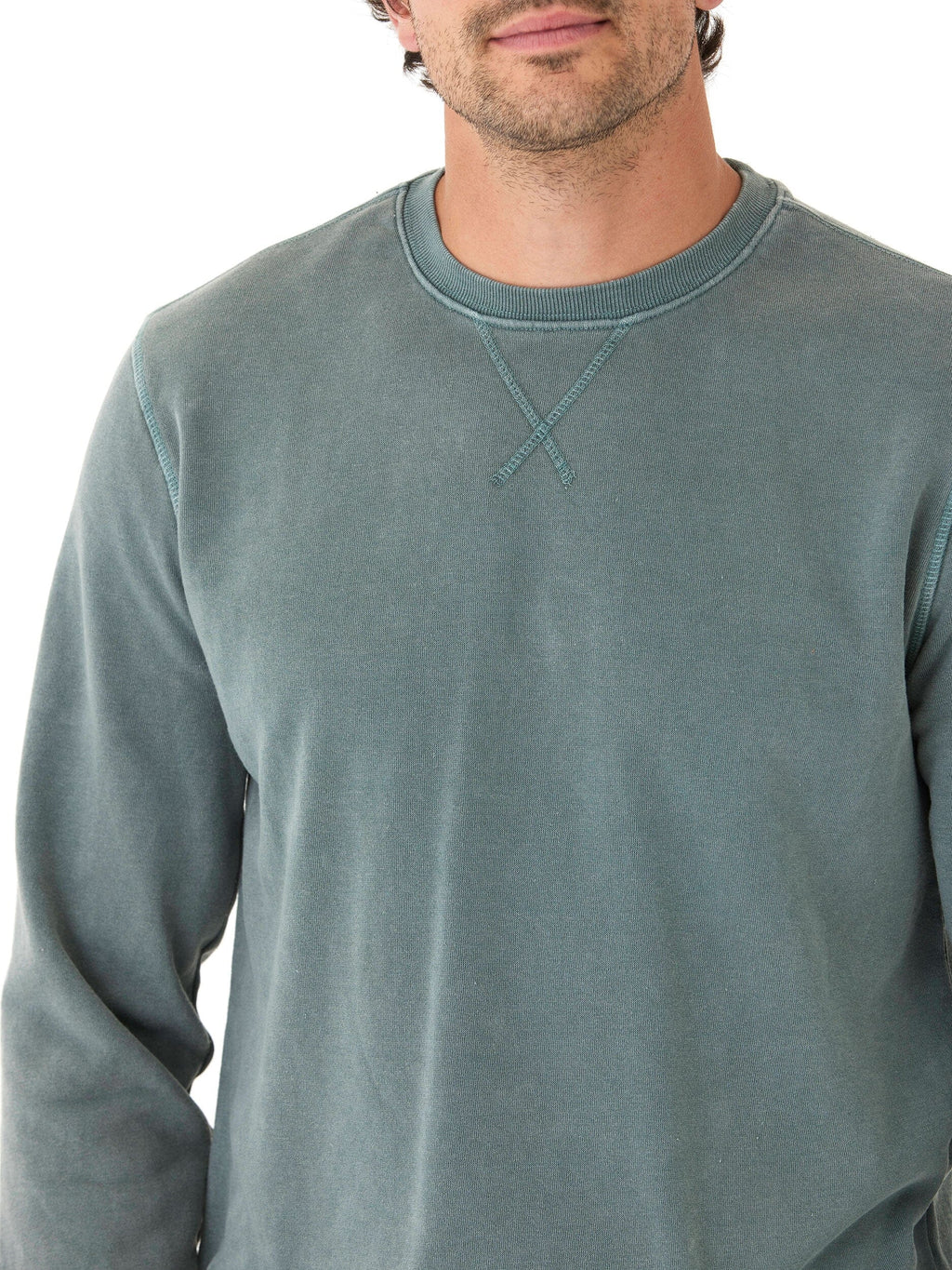 Mineral Wash Fleece Crew Pullover in Green and Grey